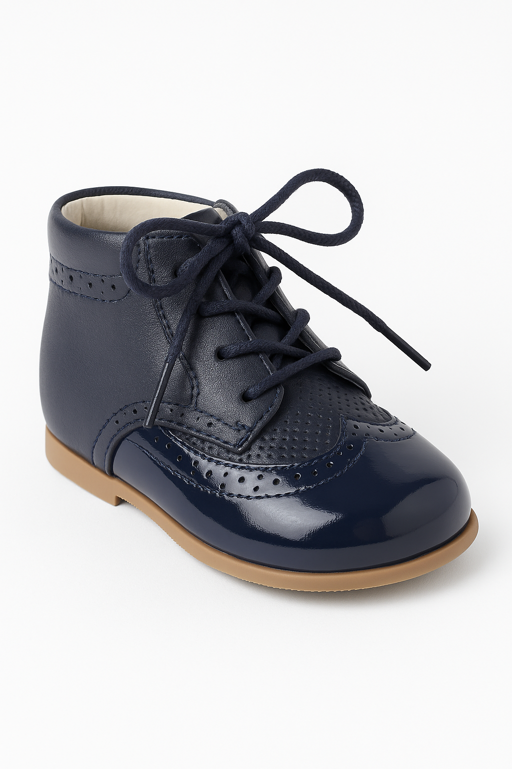 Baby & Boys Two-tone Leather Brogue Shoes ANTONIO - Navy Blue Side Picture