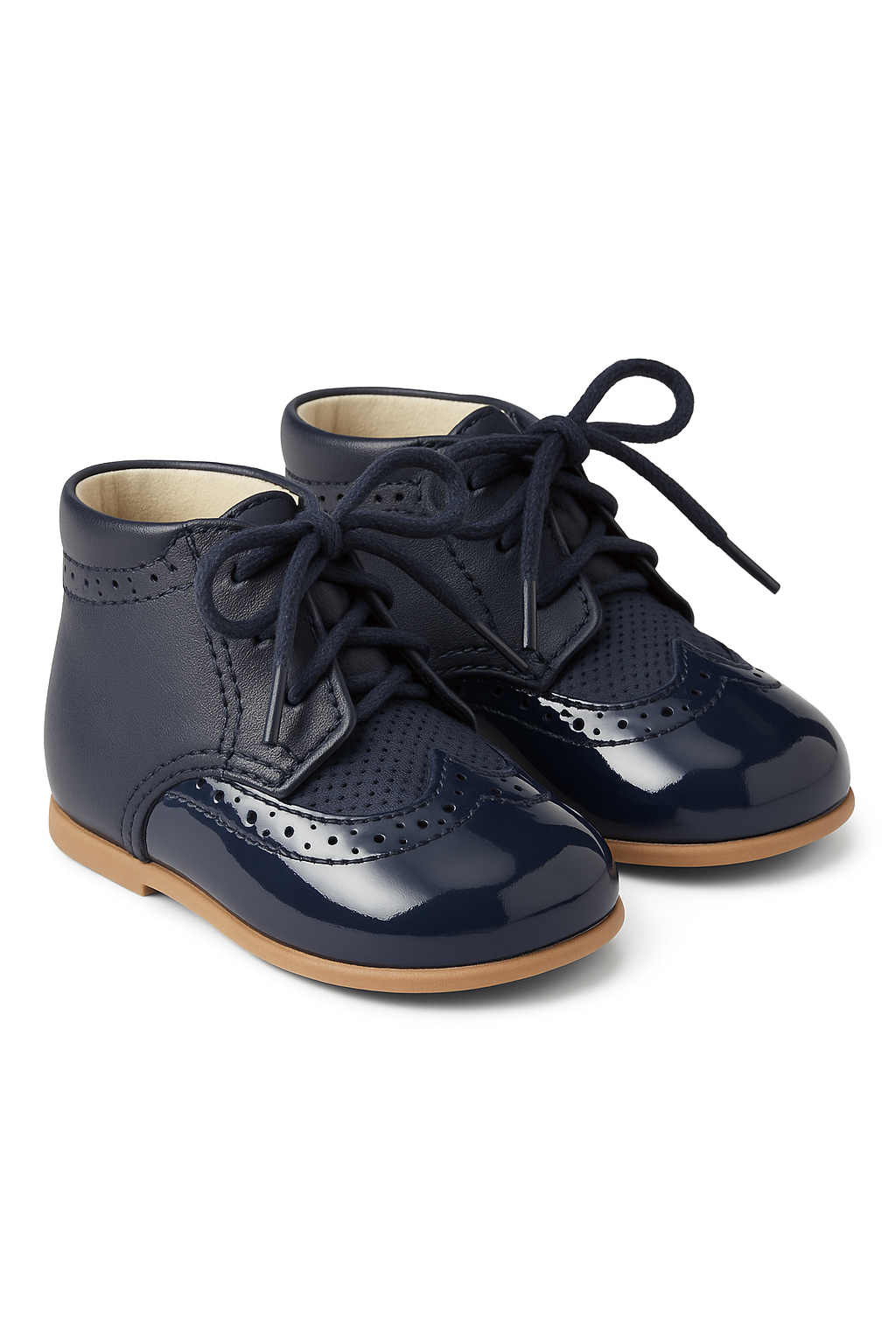 Baby & Boys Two-tone Leather Brogue Shoes ANTONIO - Navy Blue Pair Side Picture