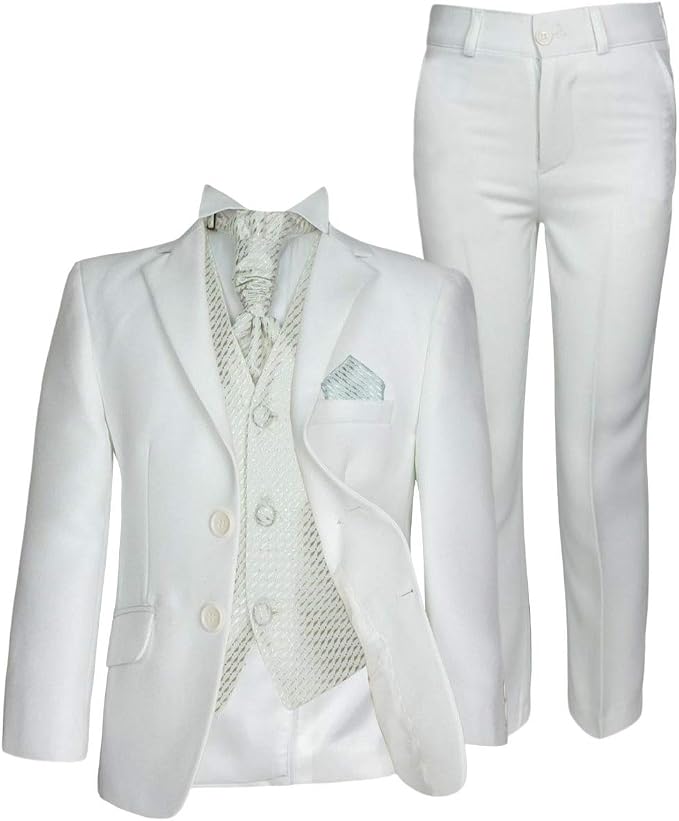 Baby & Boys Wedding Prom Pageboy Suit, Choice Of Waistcoat 5PC - Cream - Ivory