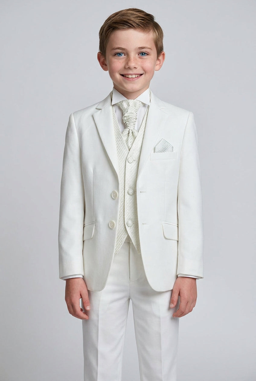Baby & Boys Wedding Prom Pageboy Suit, Choice Of Waistcoat 5PC - Cream - Ivory