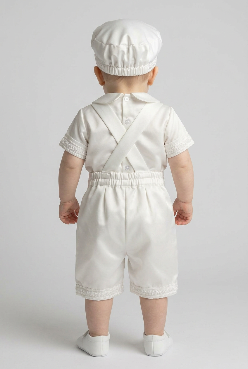Baby Boys 3-Piece Christening Set with Cap - Off White