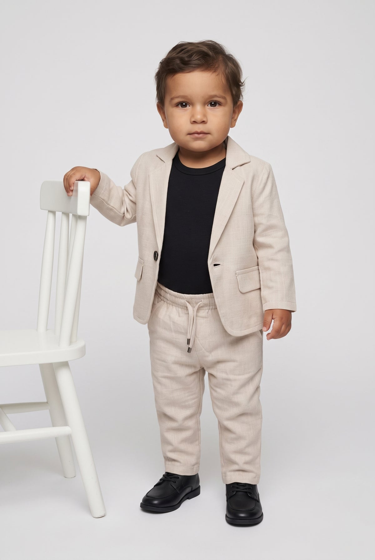 Baby Boys 3-Piece Slim Fit Textured Suit with T-Shirt – BASAK - Beige