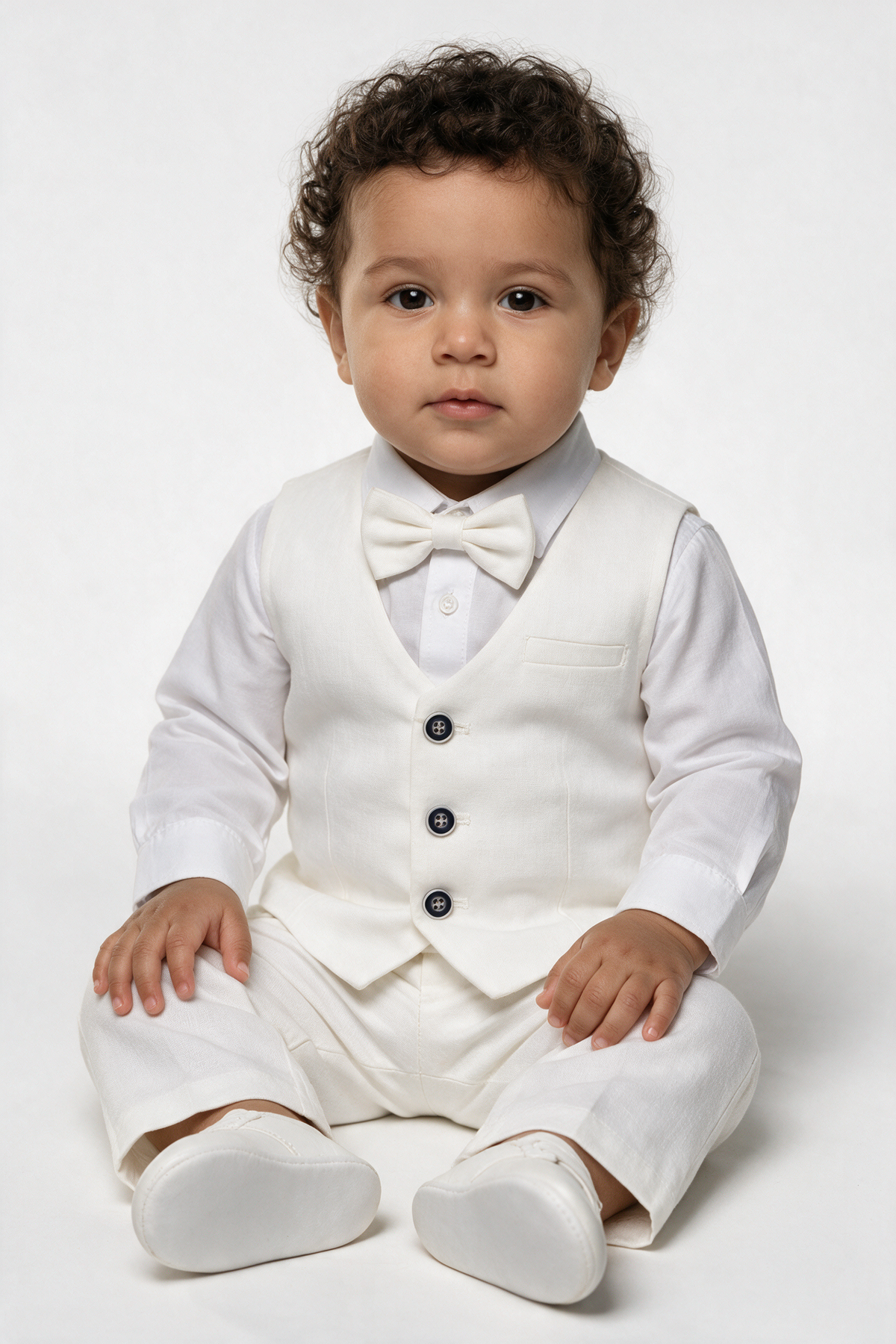 Baby & Boys 3-Piece White Cotton-Linen Waistcoat Suit Set - WHITBY