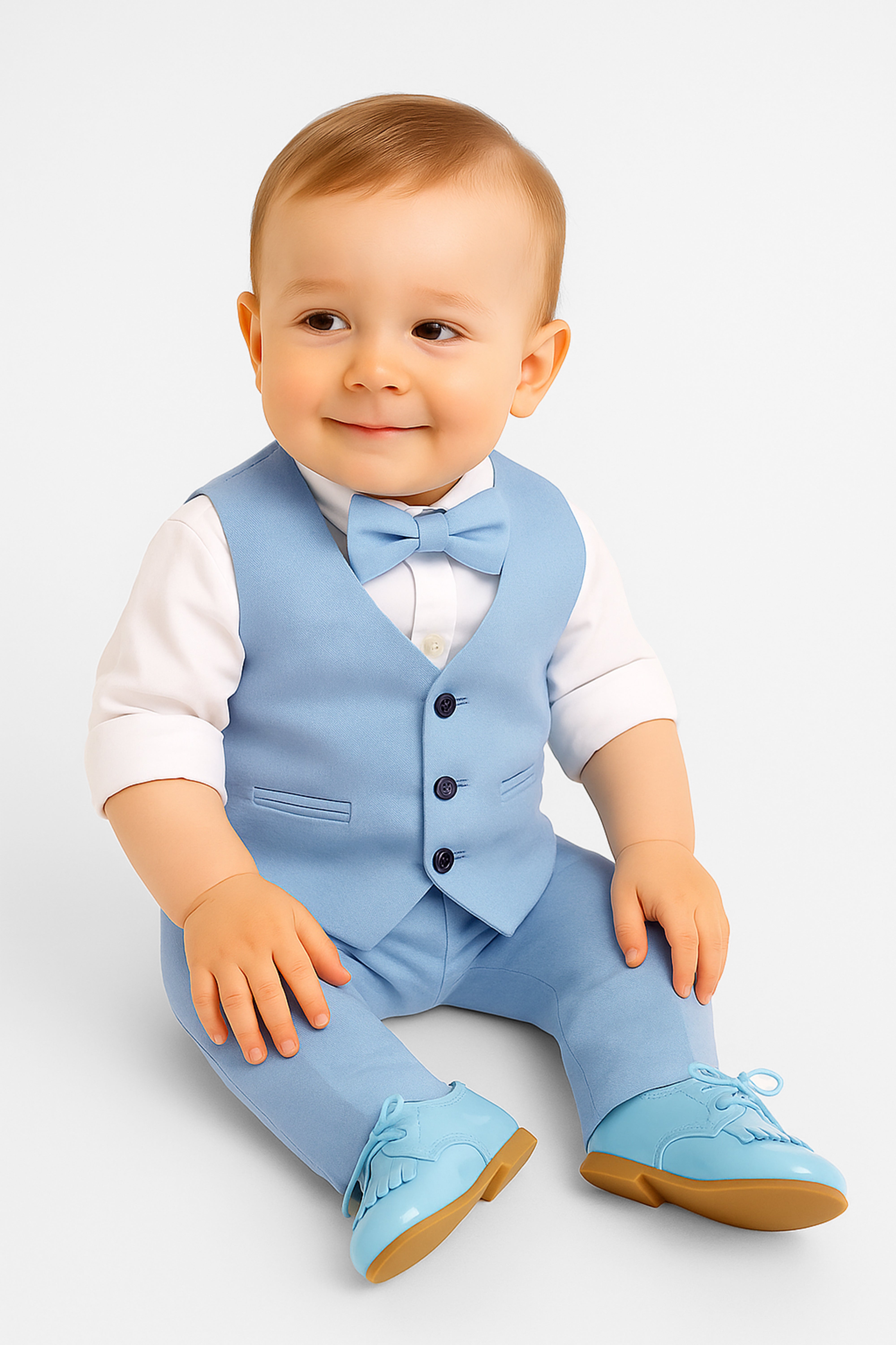 Baby & Boys 4-Piece Cotton-Linen Waistcoat Suit Set - Light Blue Baby Picture