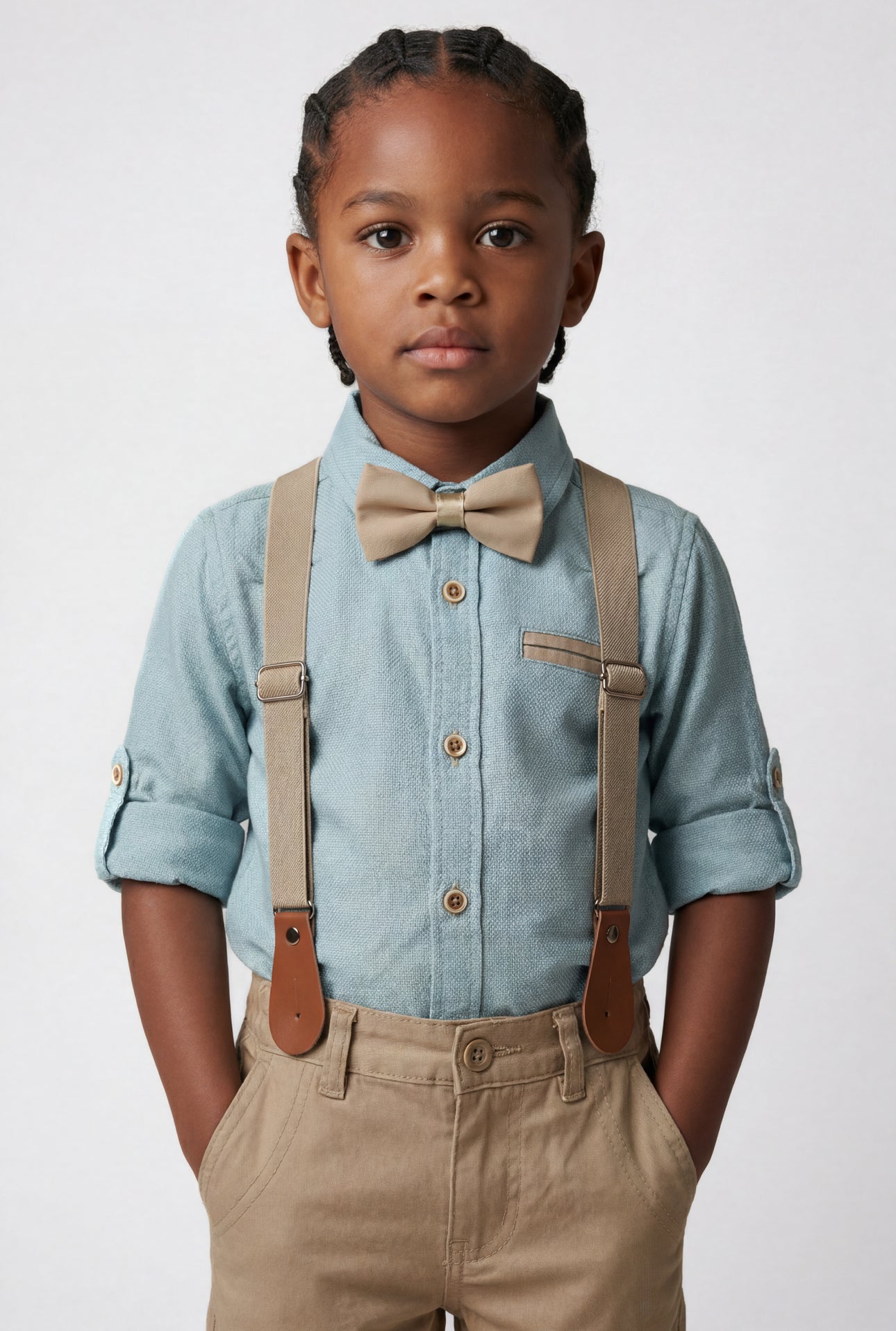 Boys 4-Piece Cotton Gentleman Outfit Set - Green & Beige