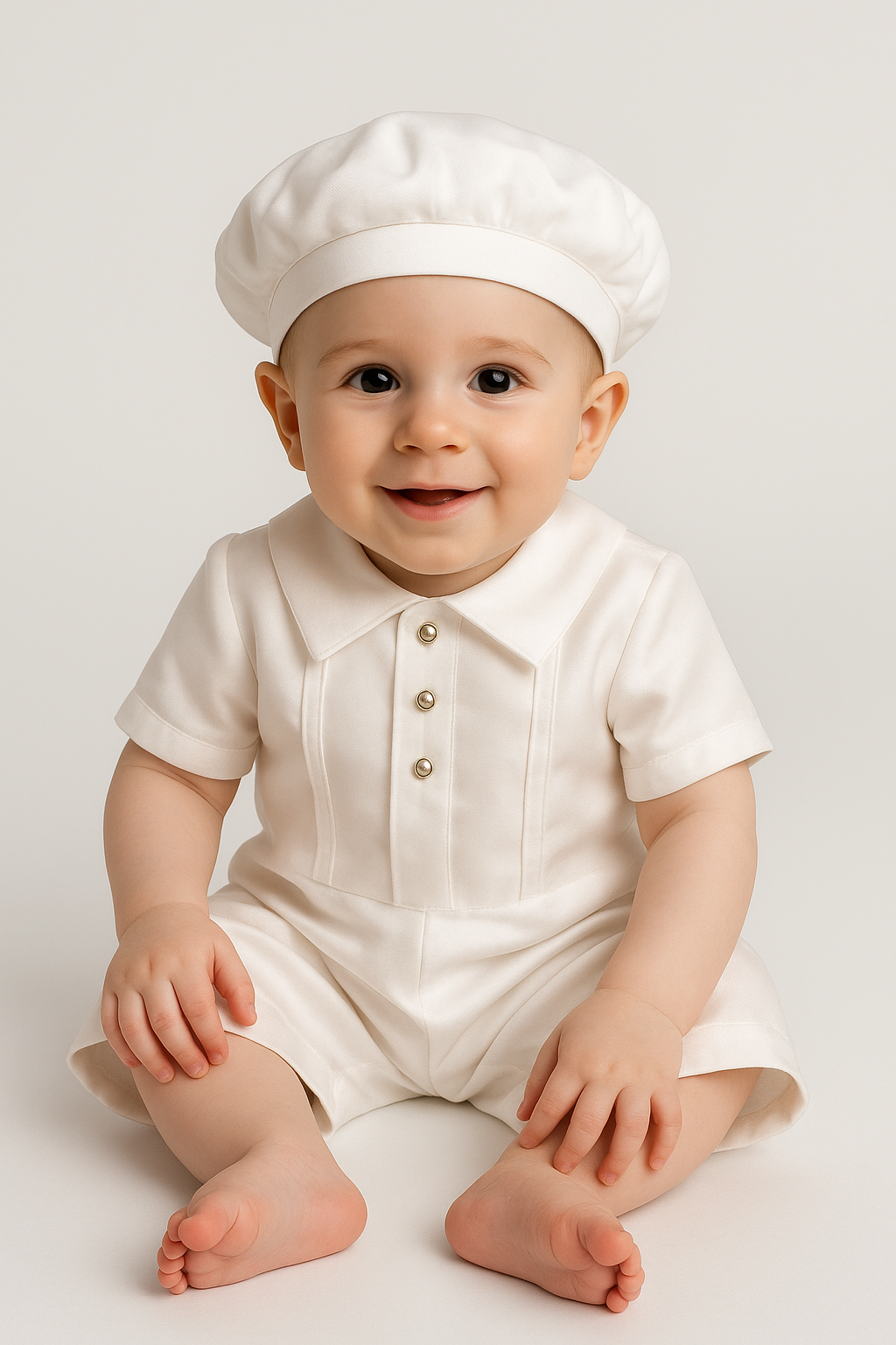 Baby Boys Christening Romper with Hat - OSCAR - Ivory