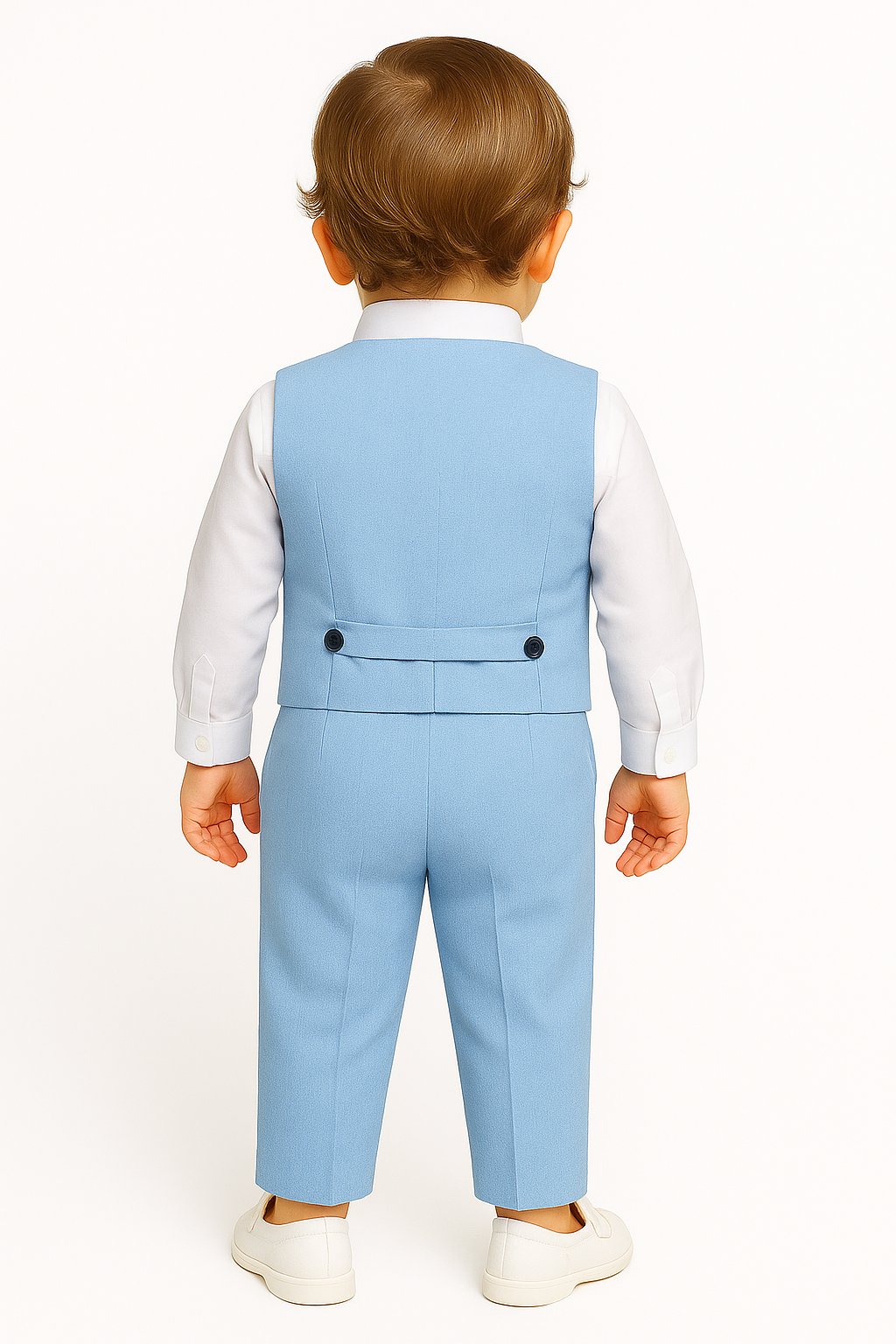 Baby Boys Cotton Linen Waistcoat Suit Set 3 Piece  - Sky Blue Back Picture