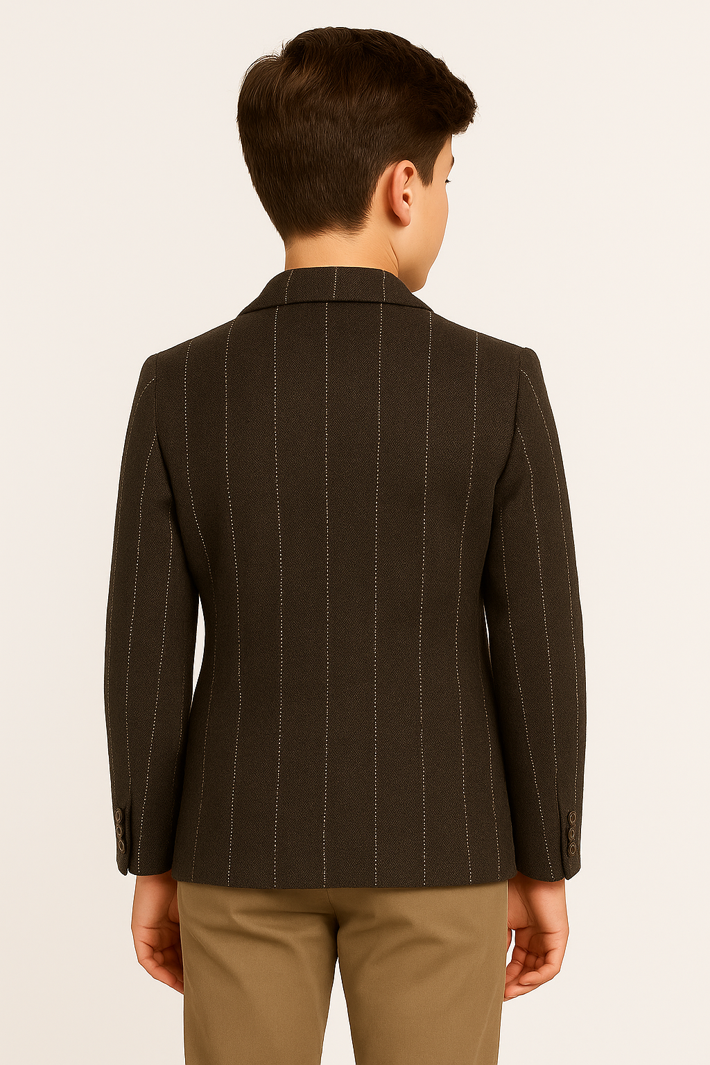 Baby Boys Tweed Herringbone Pinstripe Formal Blazer - Brown Back Picture