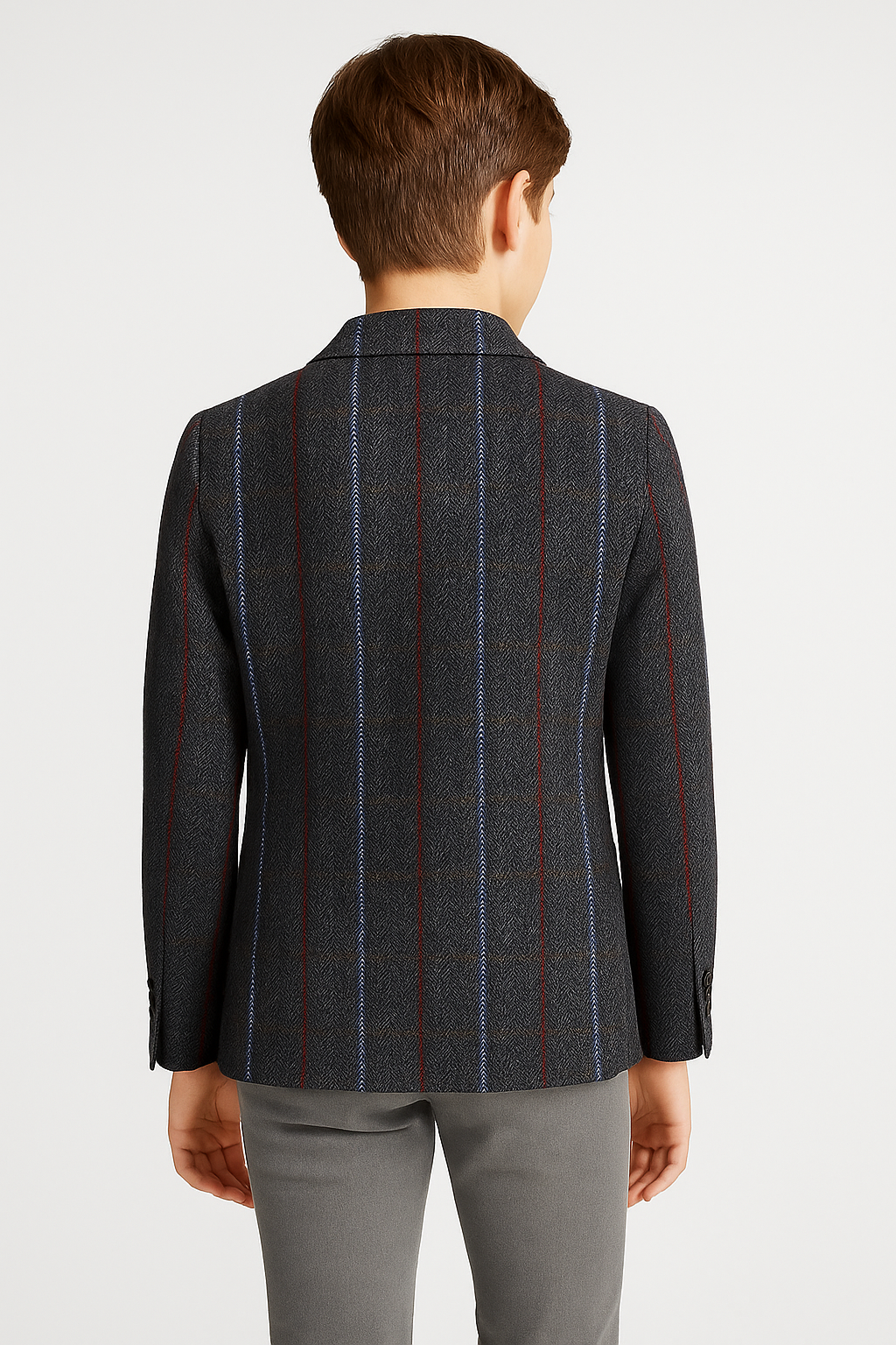 Baby Boys Tweed Herringbone Pinstripe Formal Blazer - Navy Blue Back Picture