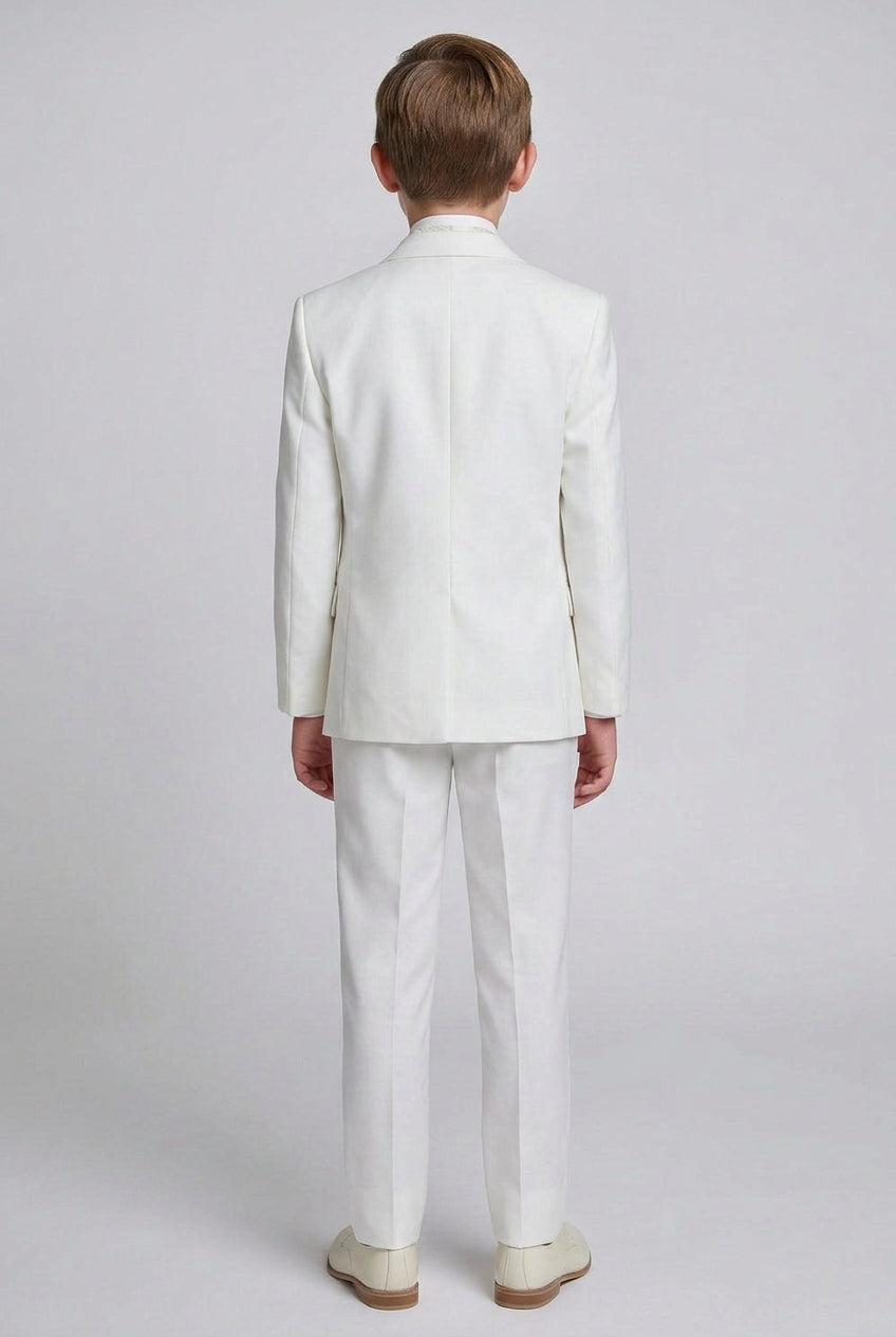 Baby & Boys Wedding Prom Pageboy Suit, Choice Of Waistcoat 5PC - Cream - Ivory