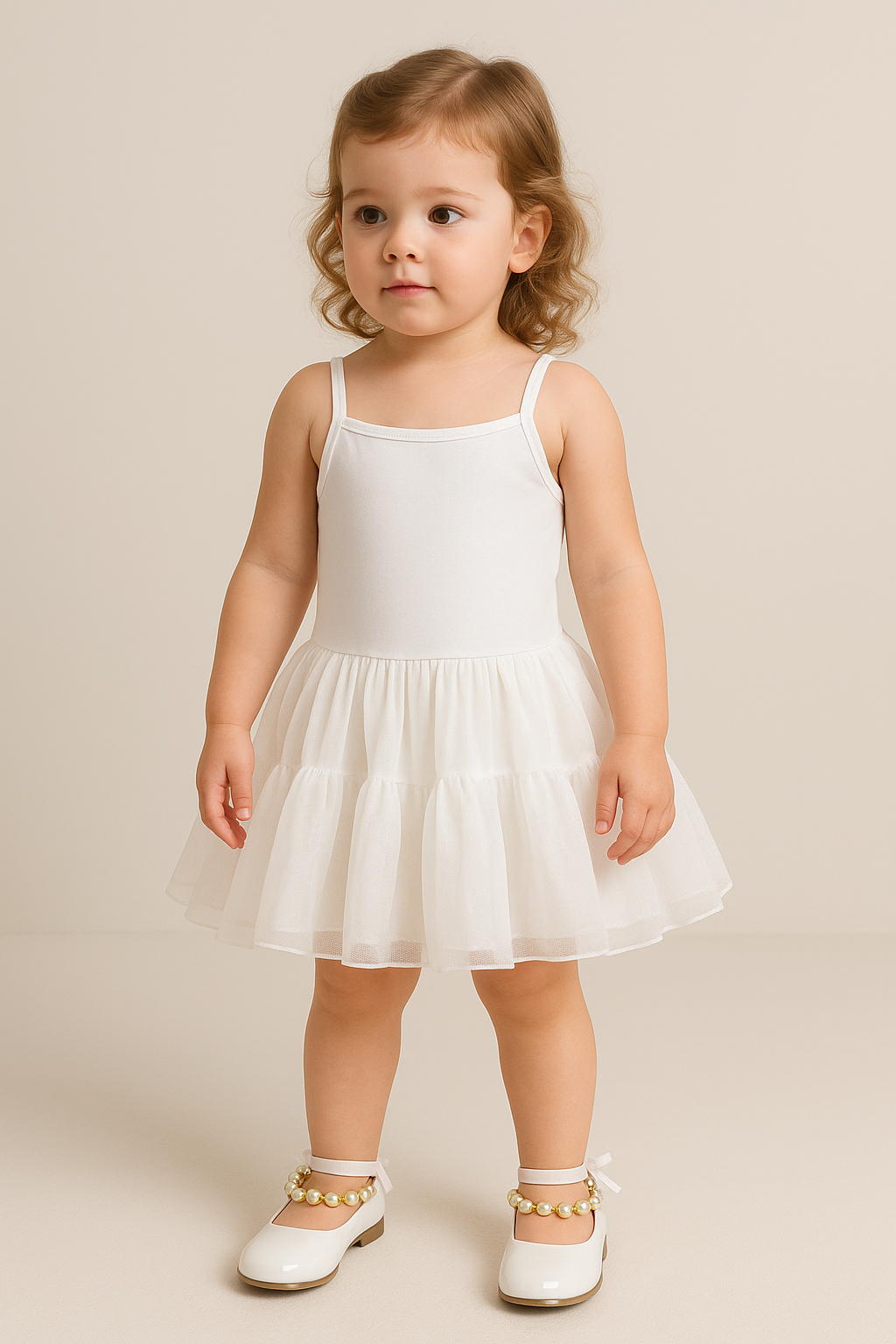 Baby Girl Ballerina Petticoat White Cotton Dress - Ivory Model Front Picture