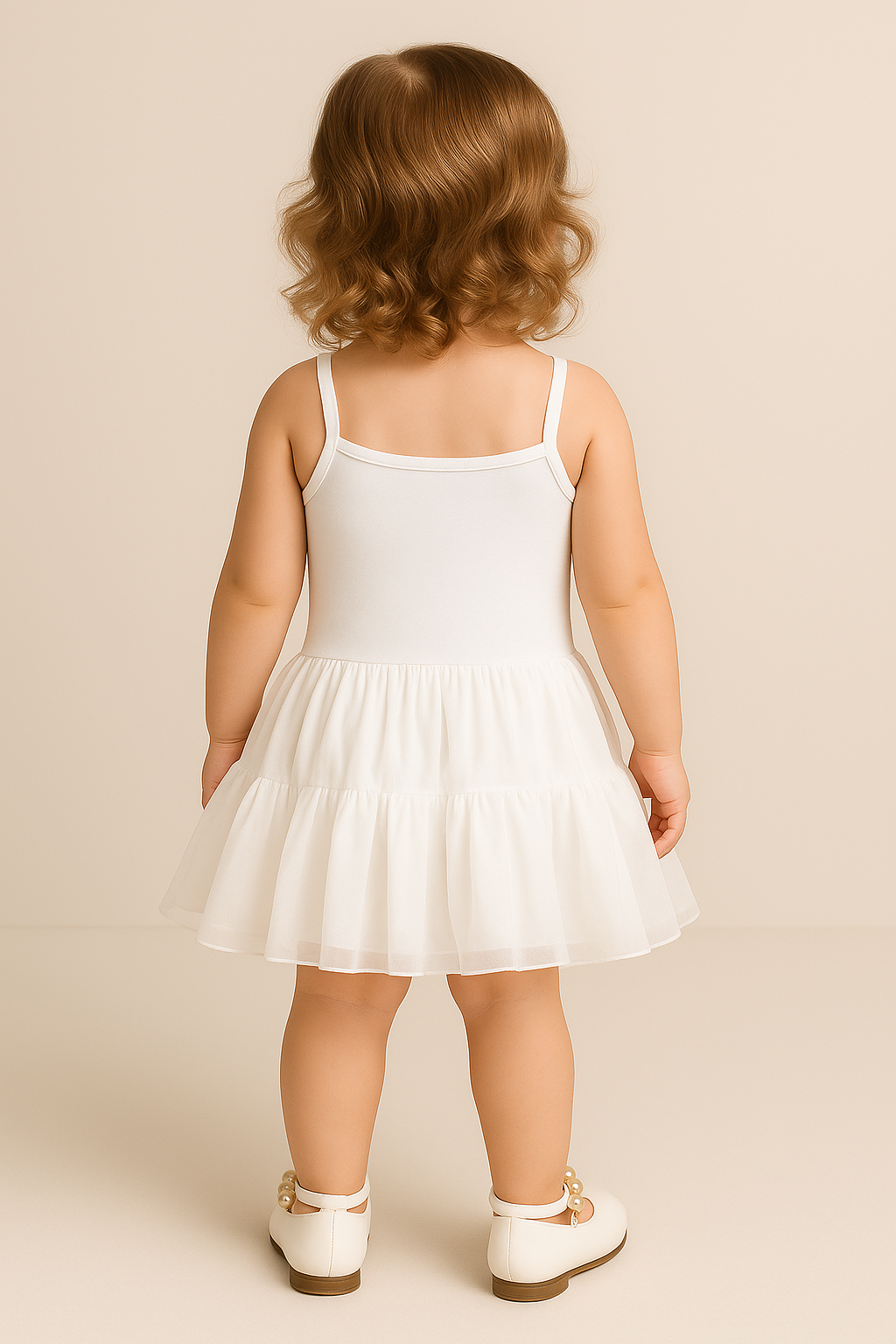 Baby Girl Ballerina Petticoat White Cotton Dress - Ivory Back Picture