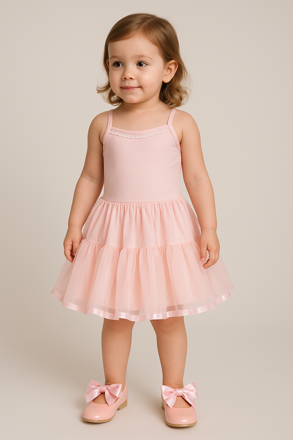Baby Girl Ballerina Petticoat White Cotton Dress - Pink Front Picture