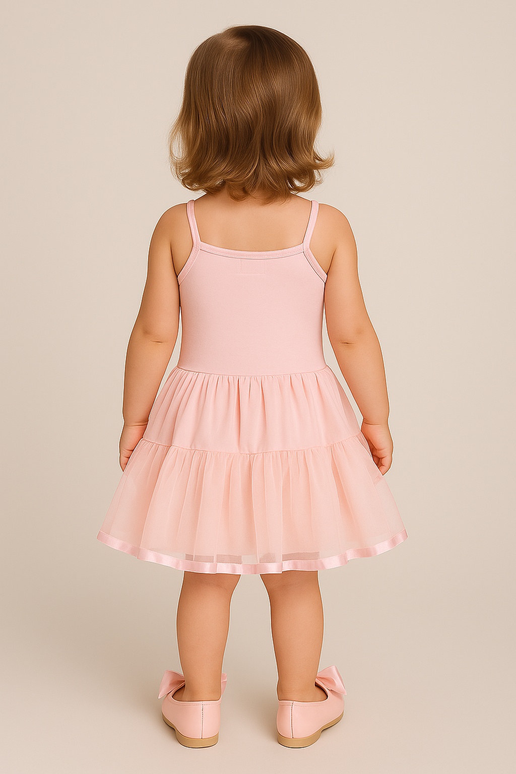 Baby Girl Ballerina Petticoat White Cotton Dress - Pink Back Picture