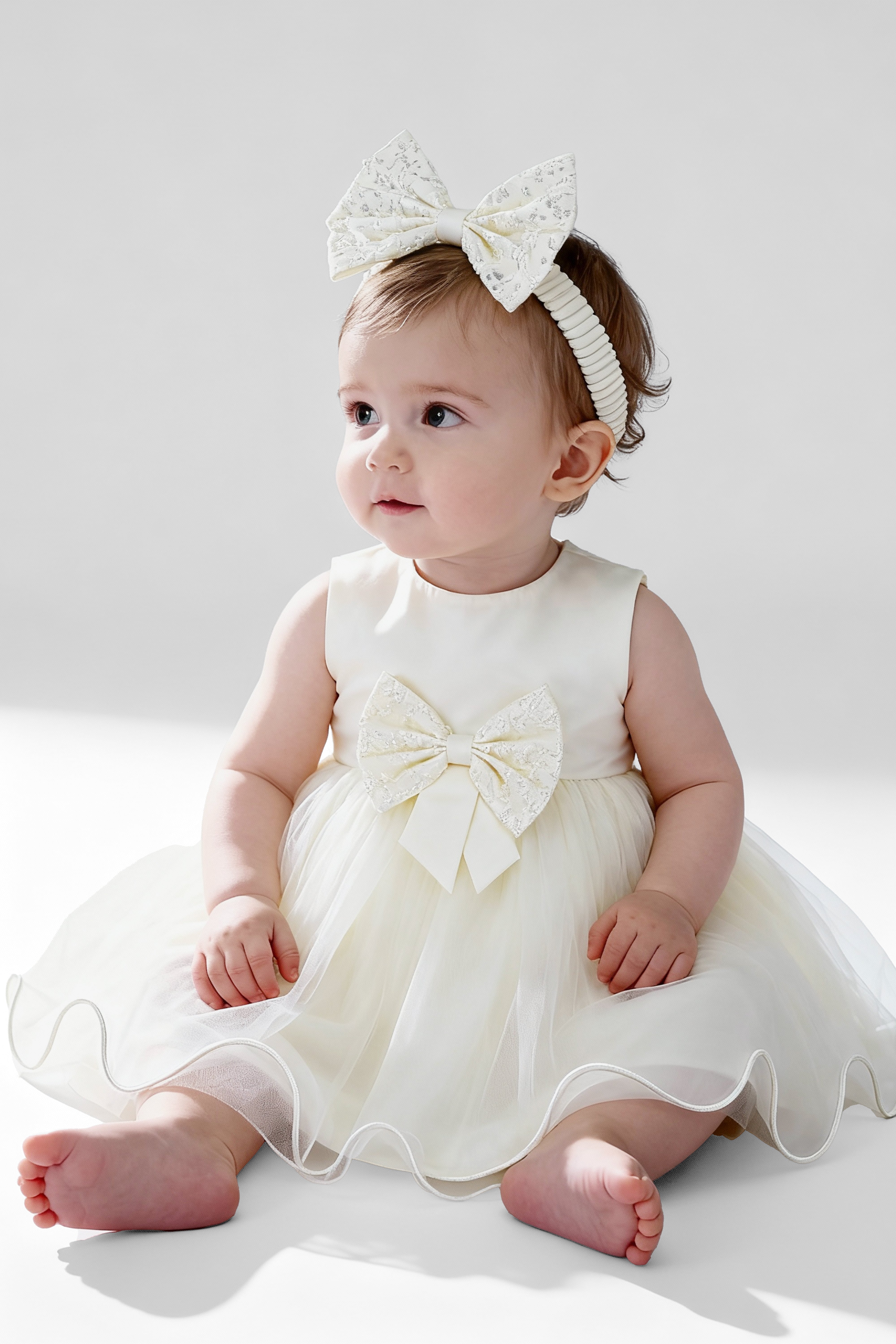 Baby Girl Dress with Lace Overlay Jacket - B1201 - Ivory Baby Model Picture