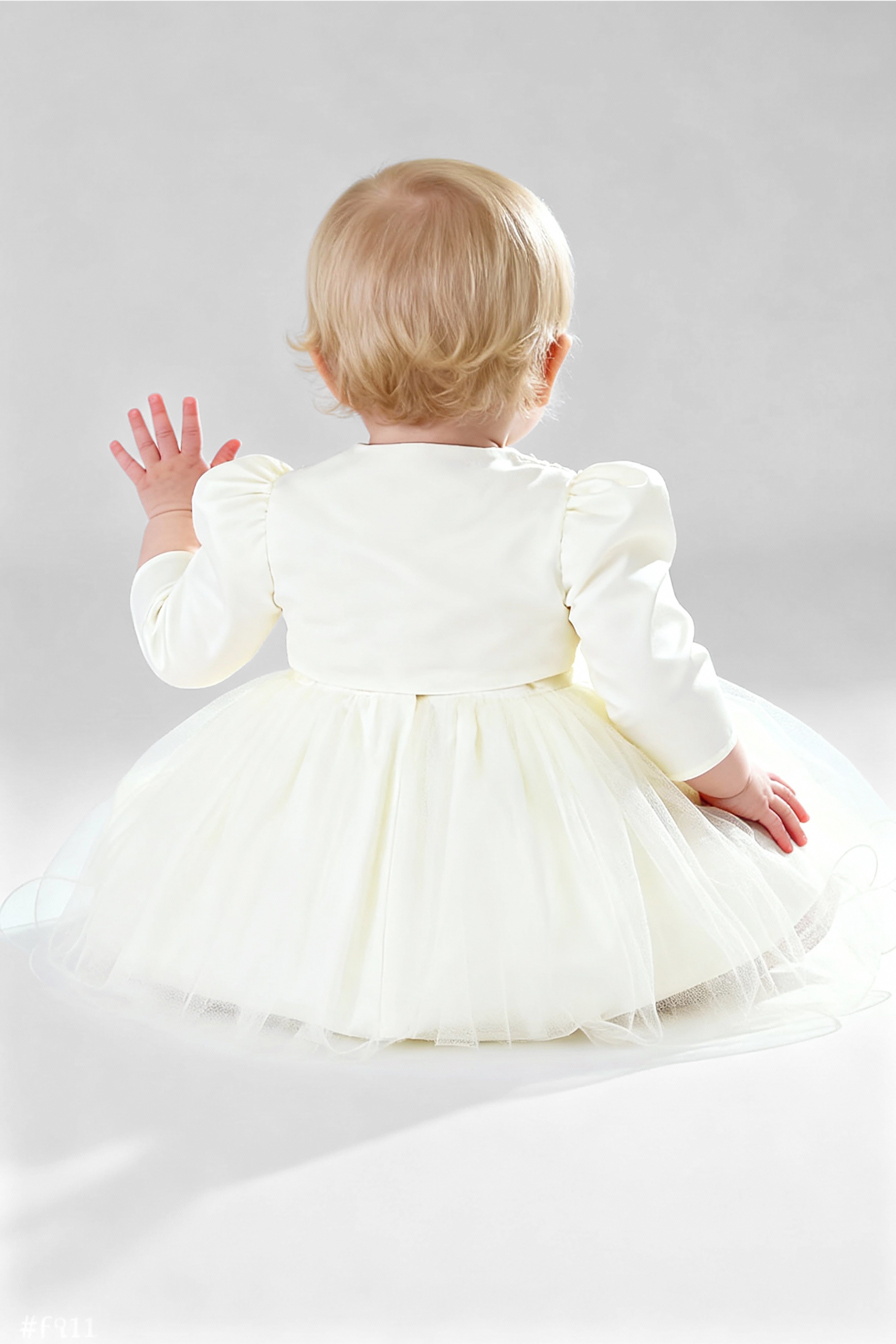 Baby Girl Sleeveless Dress with Floral Bolero - B1176 - Ivory Back Picure