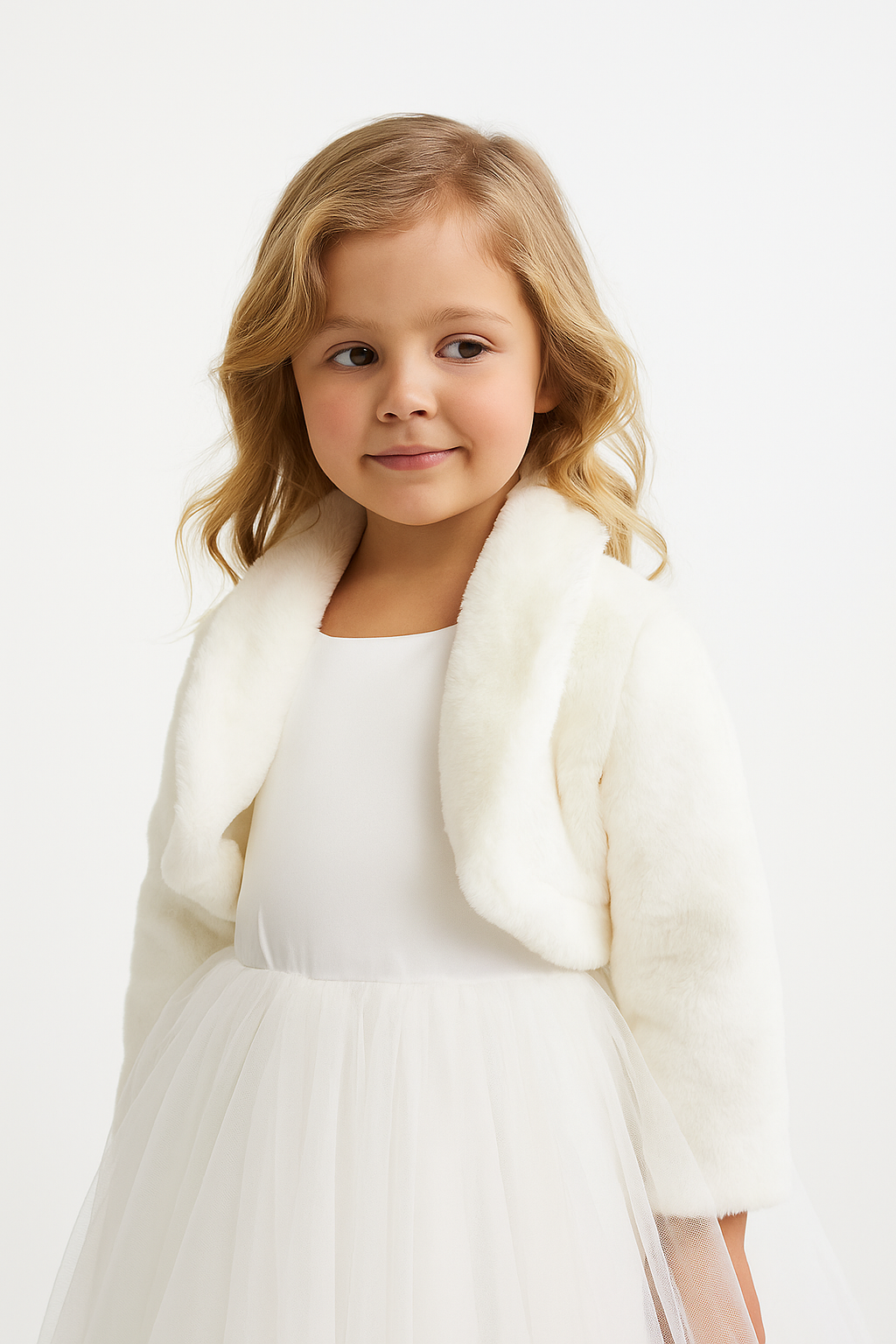 Baby & Girls' Fleece Bolero Jacket - GABRIELLA - Ivory Modle Picture