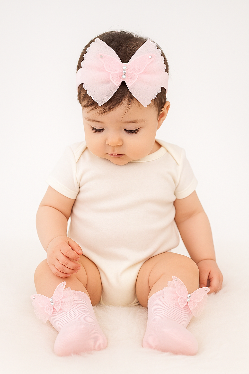 Baby Girls Headband and Socks Set - Pink Model Picture