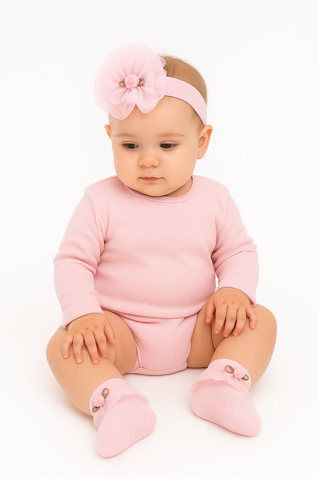 Baby Girls Headband and Socks Set - Pink Model Picture