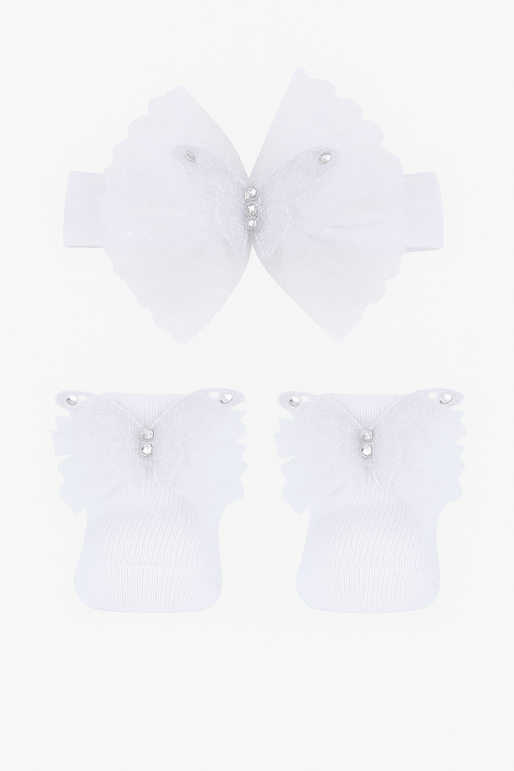 Baby Girls Headband and Socks Set - White