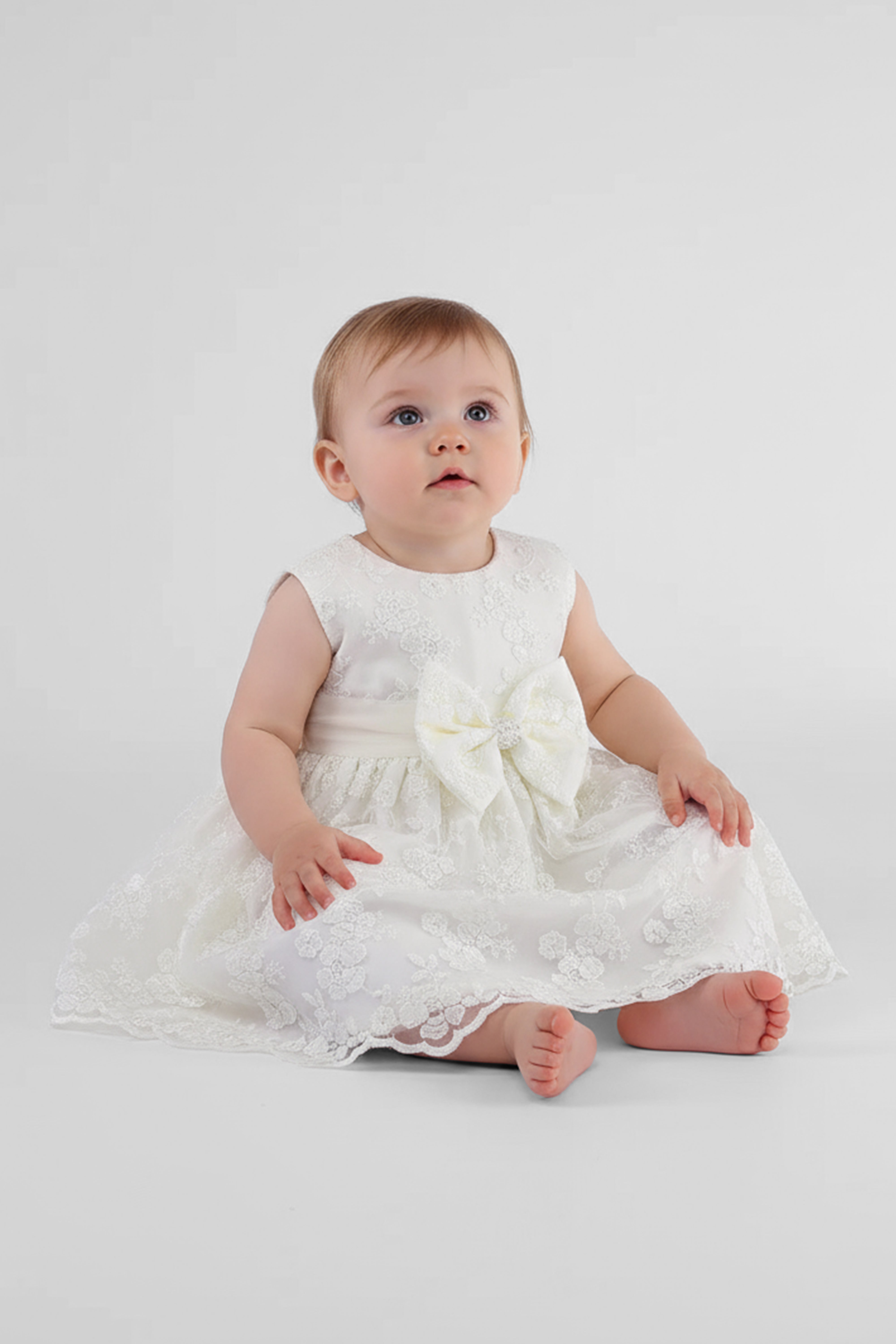 Baby Girls Lace Bow Dress Set – B1202 - Ivory