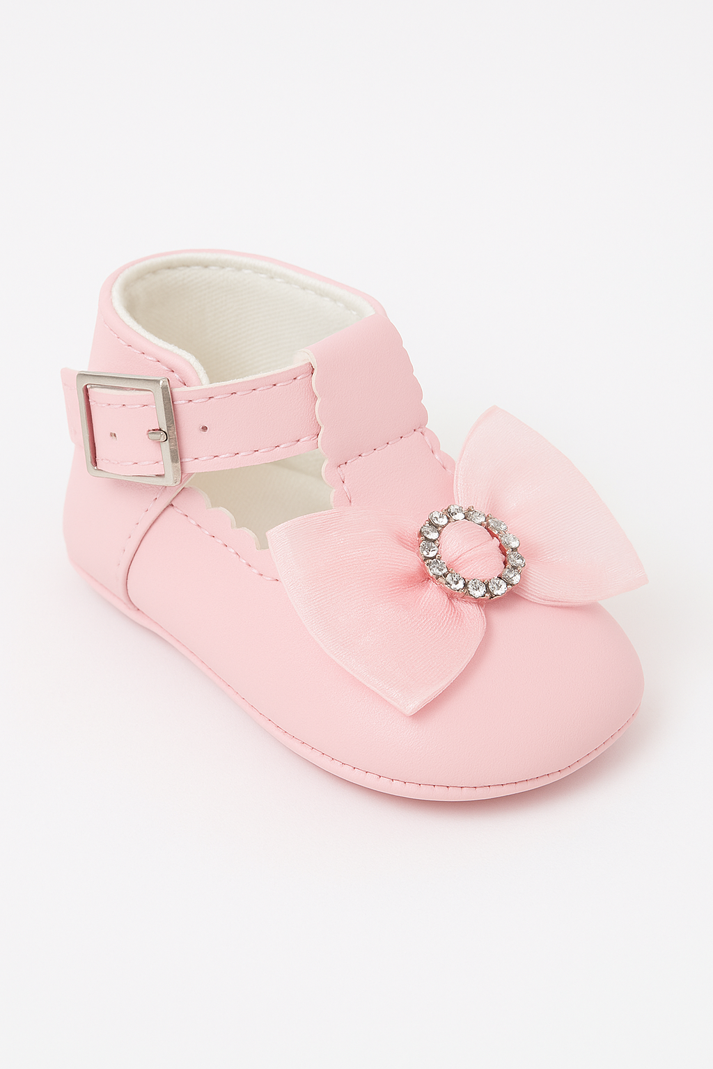 Baby Girls Rhinestones Christening Shoes - MILLIE - Pink Front Picture