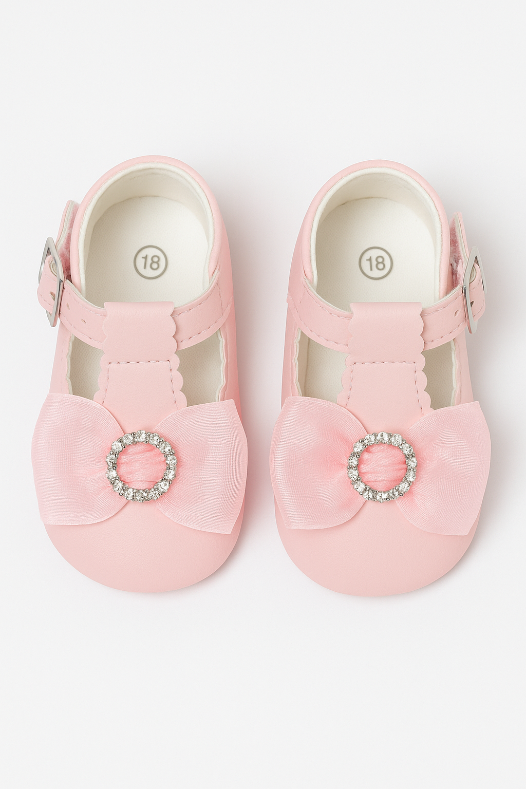Baby Girls Rhinestones Christening Shoes - MILLIE - Pink Front Picture