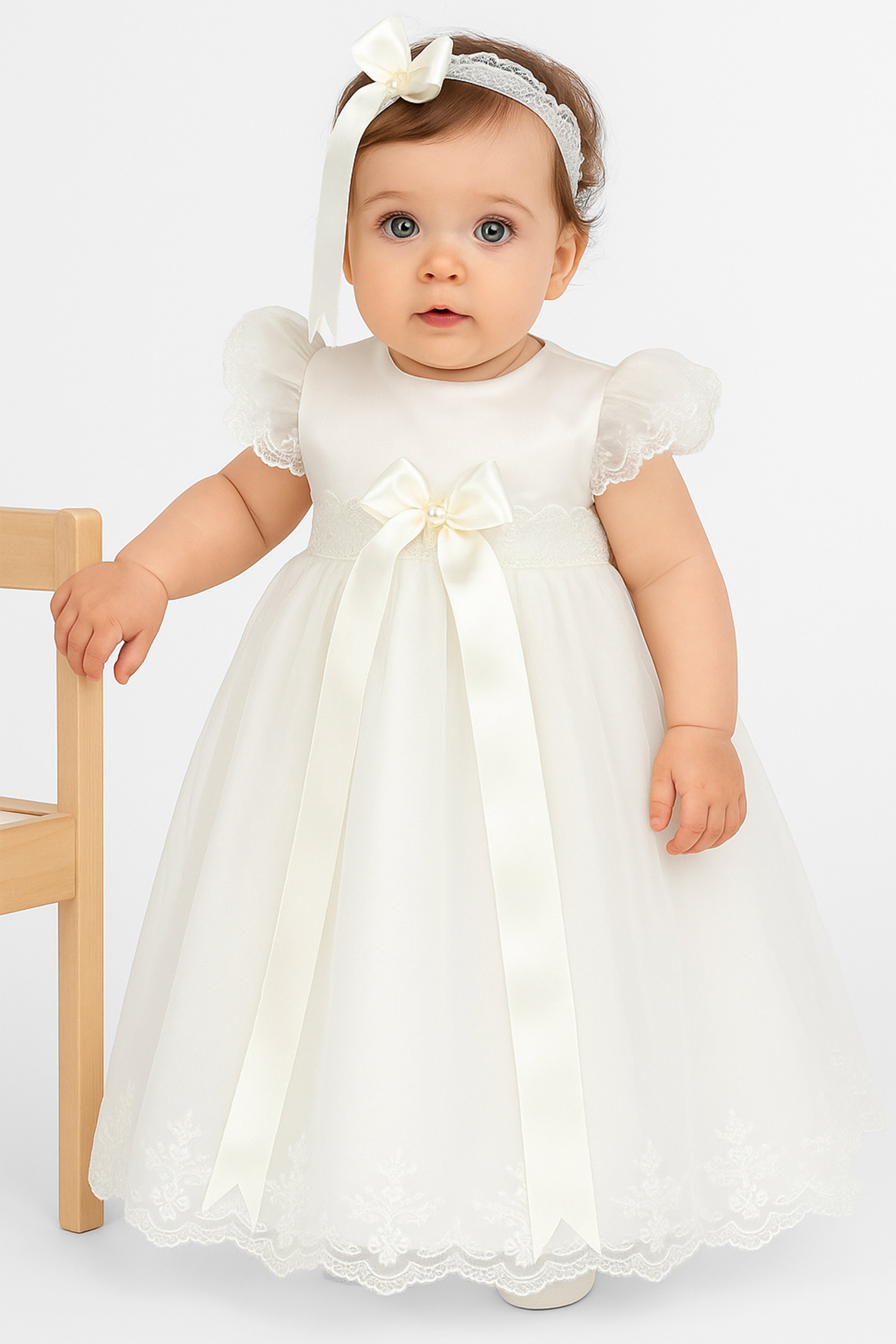 Baby Girls Ruffle Lace White Dress - CHRISTINA - White 