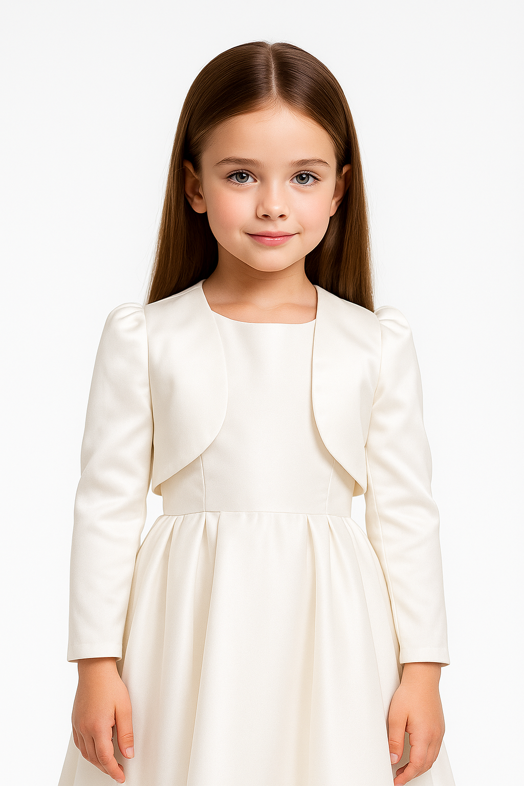 Baby & Girls Satin Bolero Jacket - GINA - Ivory Model Picture