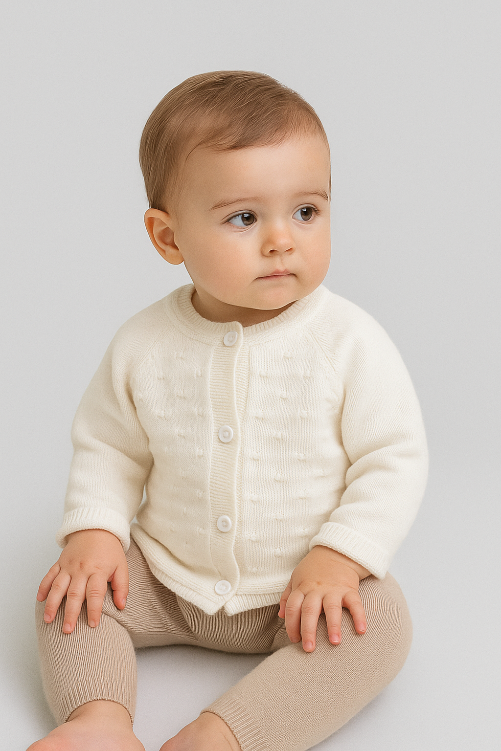 Baby Girls Vintage Ivory Knitted Cardigan - 2405 - Ivory
