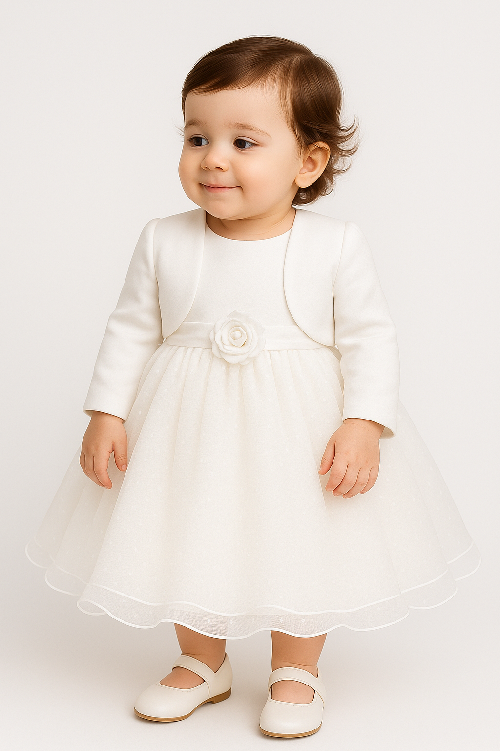 Baby Girls Wedding Cristening Bolero Dress - White