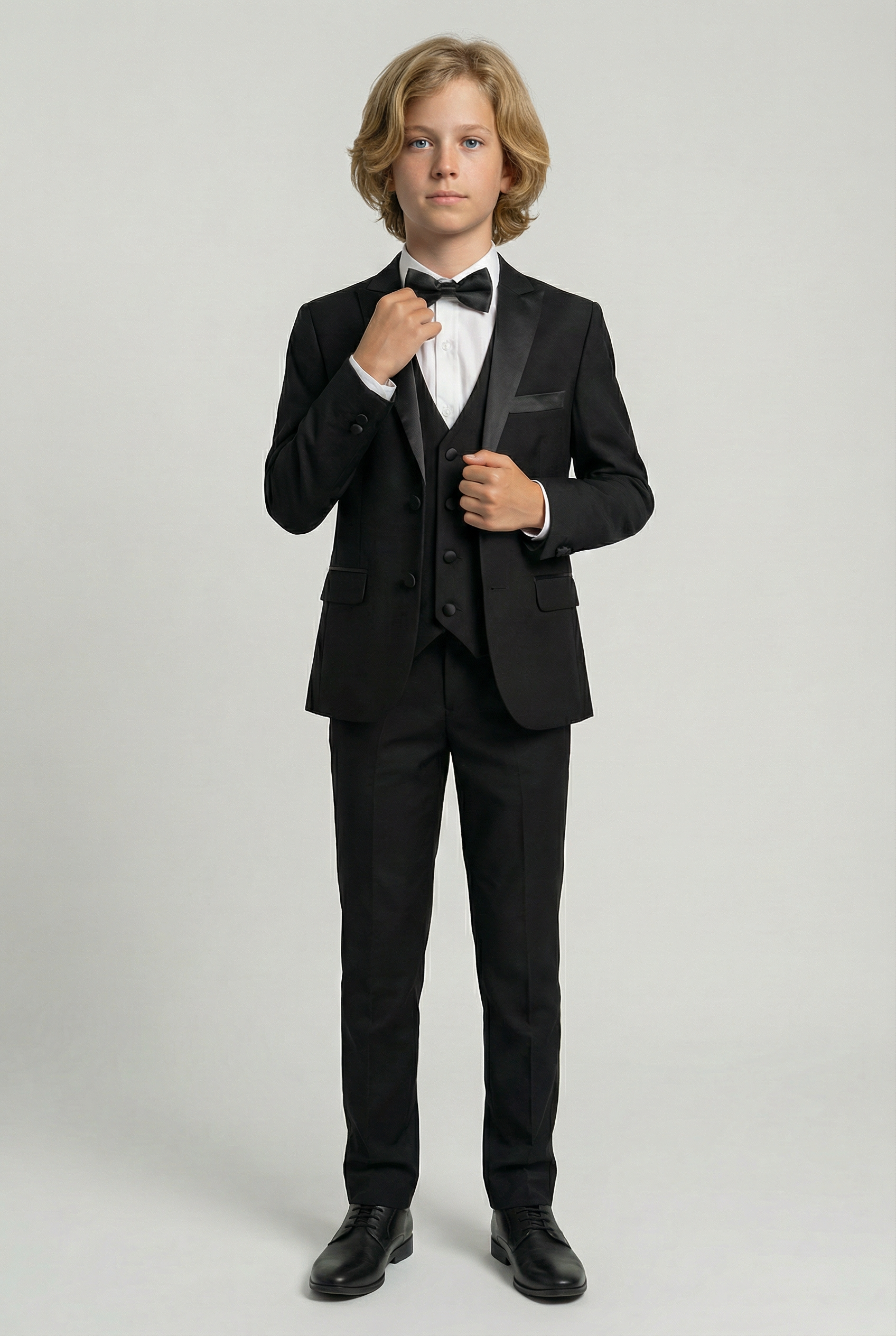 Boys Sheen Lapel Tuxedo Dinner Suit - Black