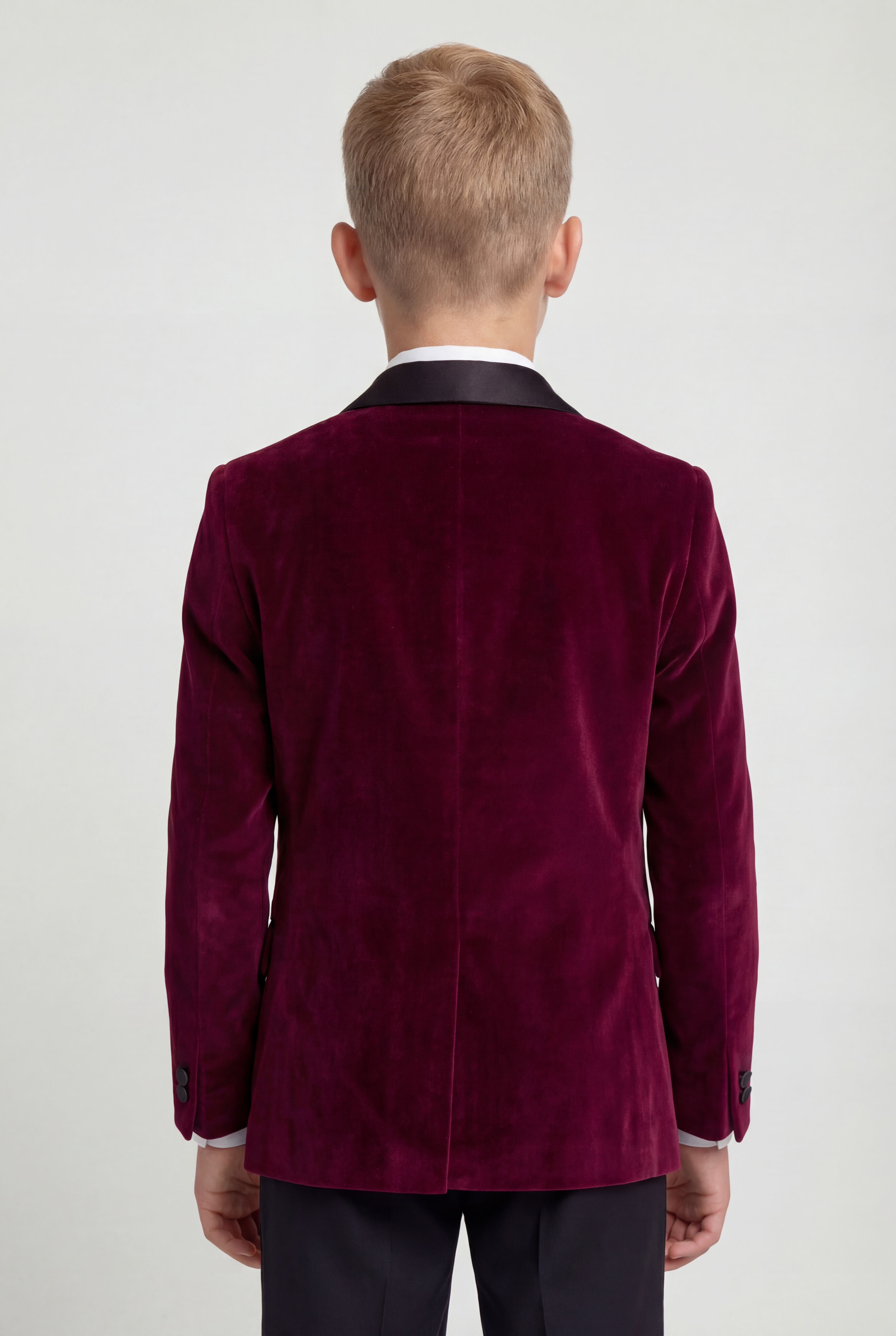 Boys Velvet Tuxedo Suit with Double-breasted Vest - Burgundy