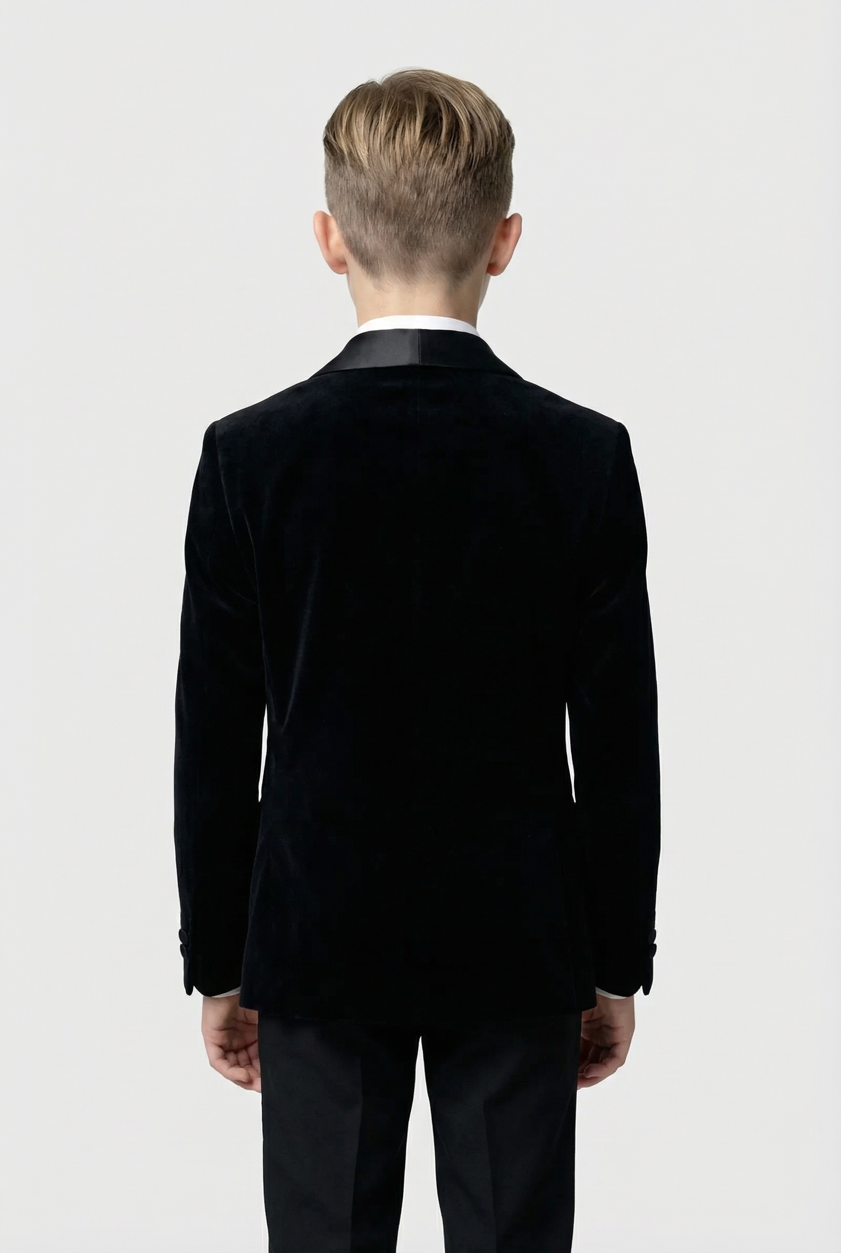 Boys Velvet Tuxedo Suit with Double-breasted Vest - Black