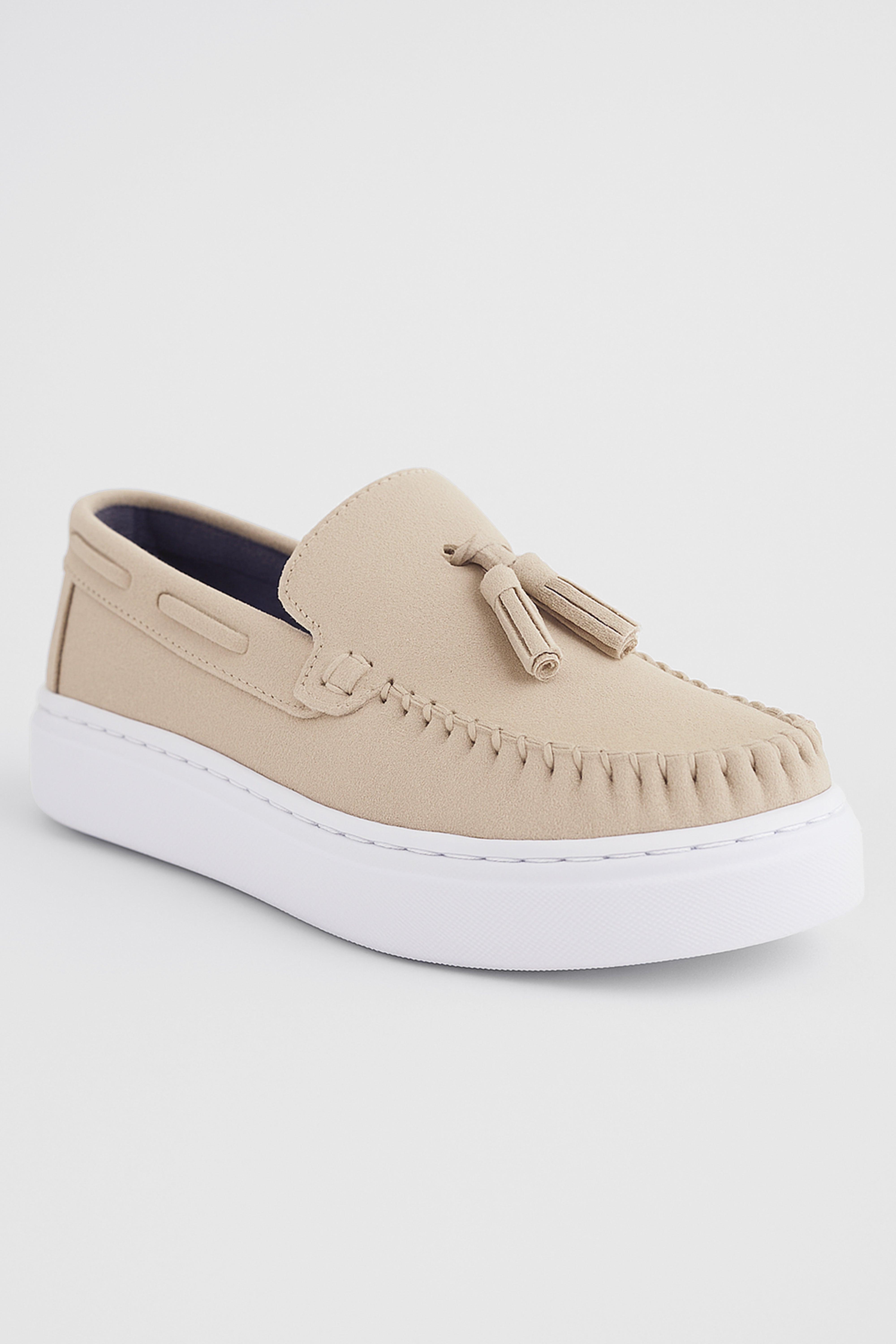 Boy's Suede Slip-On Thick Sole Loafers - URBAN - Beige Side Picture