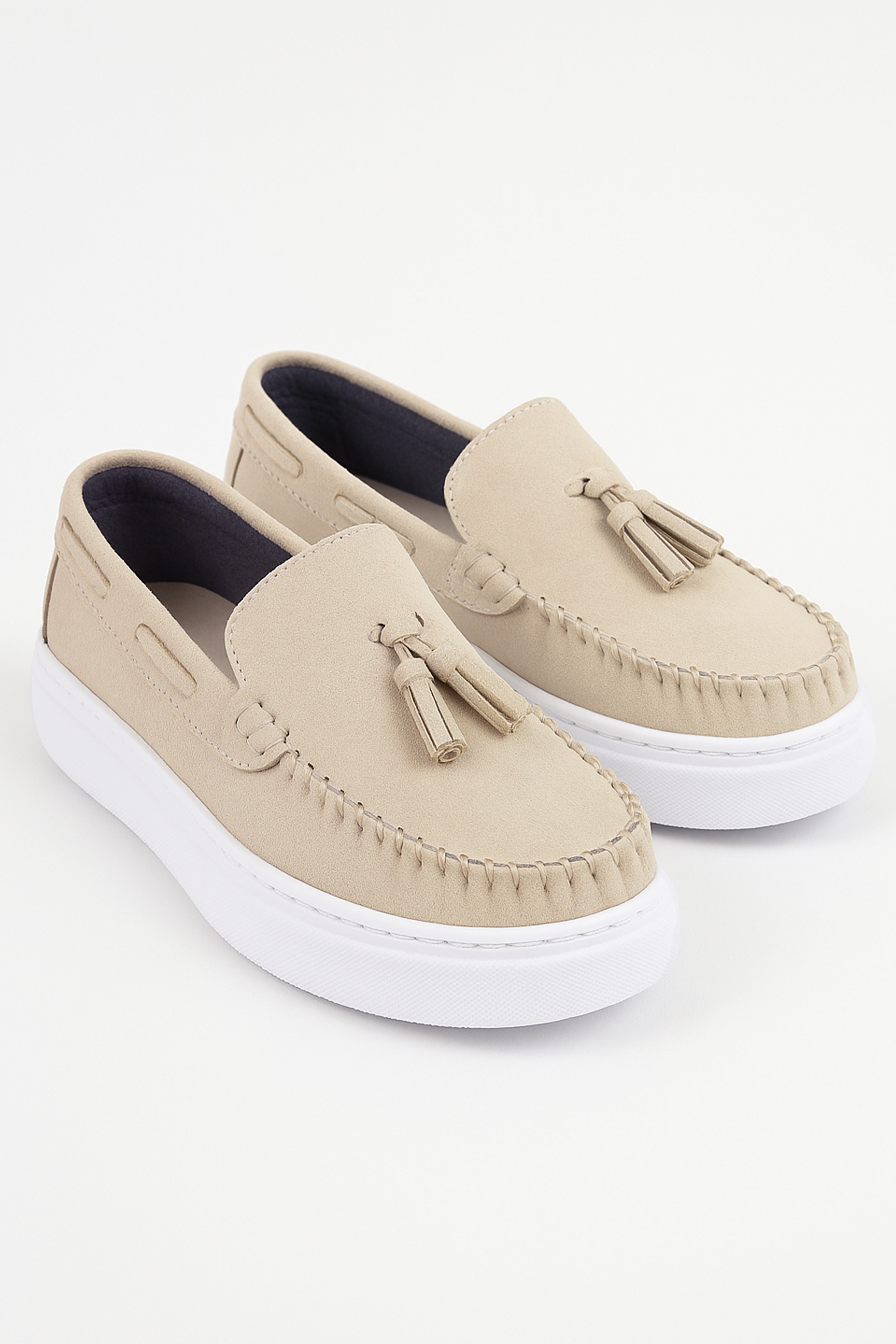 Boy's Suede Slip-On Thick Sole Loafers - URBAN - Beige Pair Side Picture