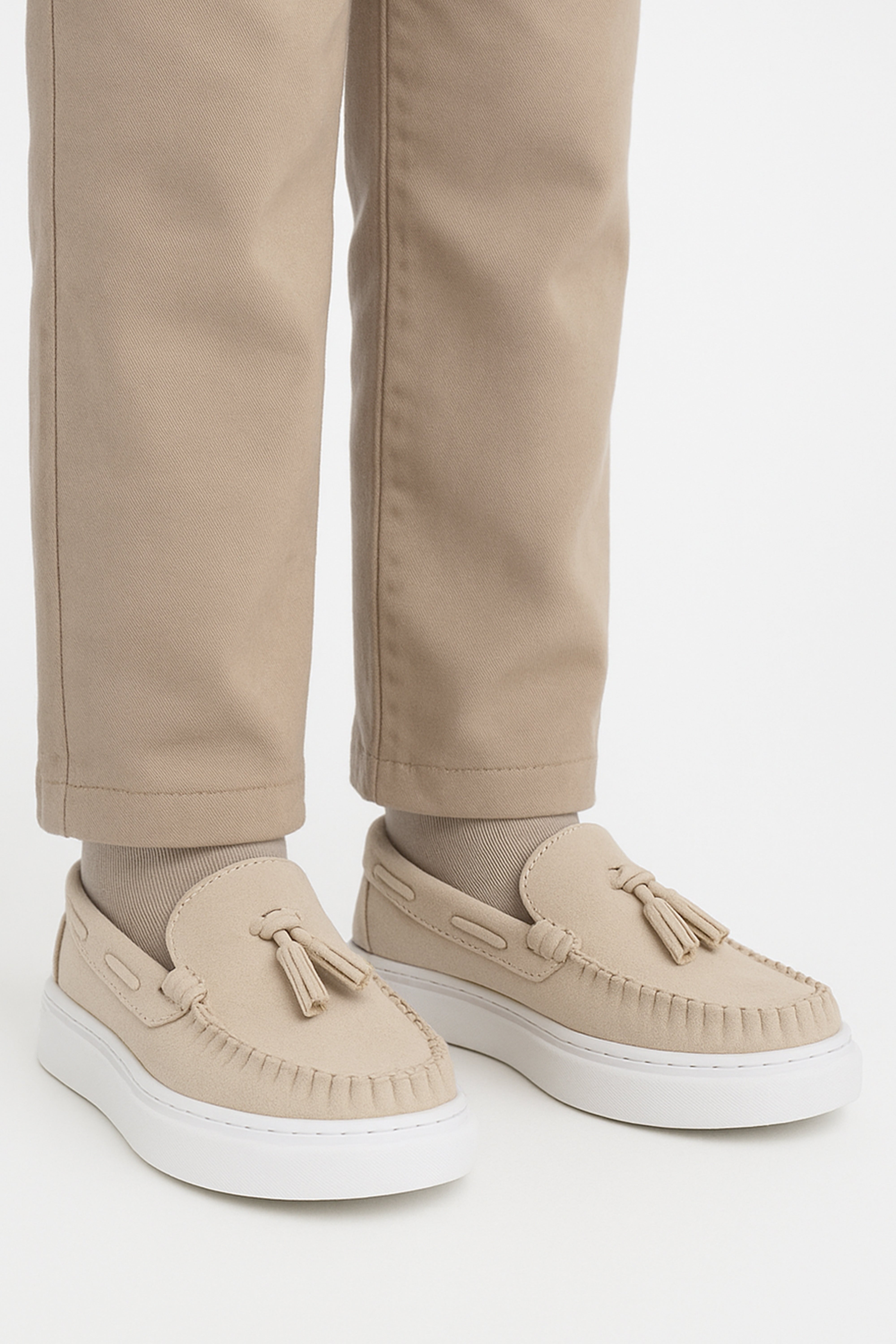 Boy's Suede Slip-On Thick Sole Loafers - URBAN - Beige