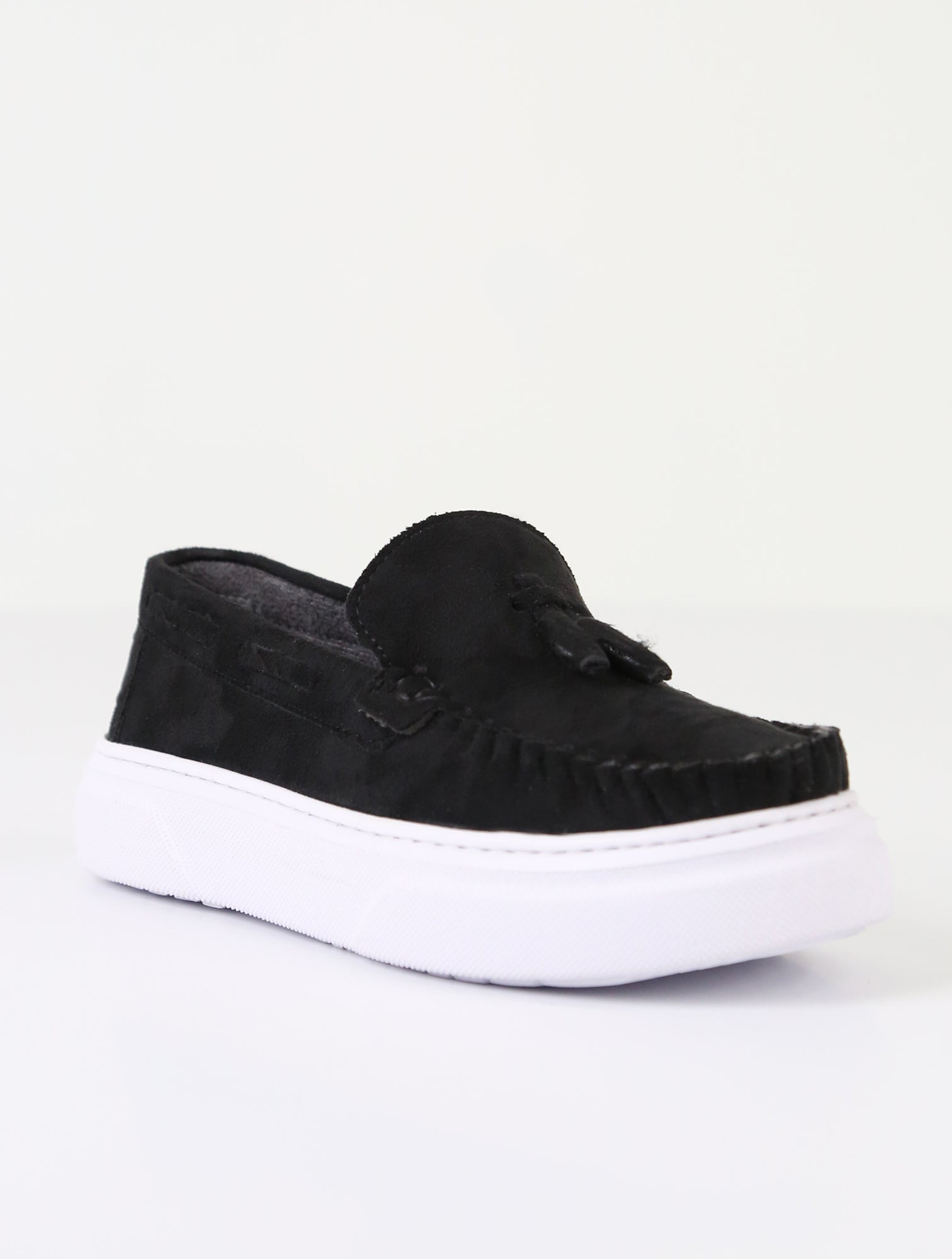 Boy's Suede Slip-On Thick Sole Loafers - URBAN - Black Side Picture