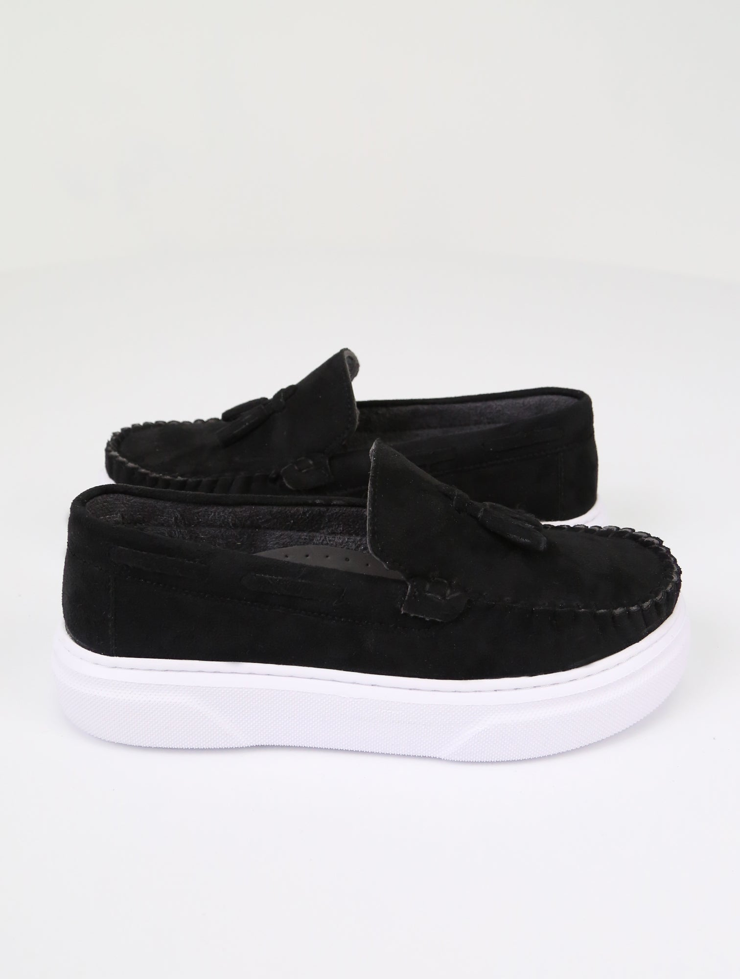 Boy's Suede Slip-On Thick Sole Loafers - URBAN - Black