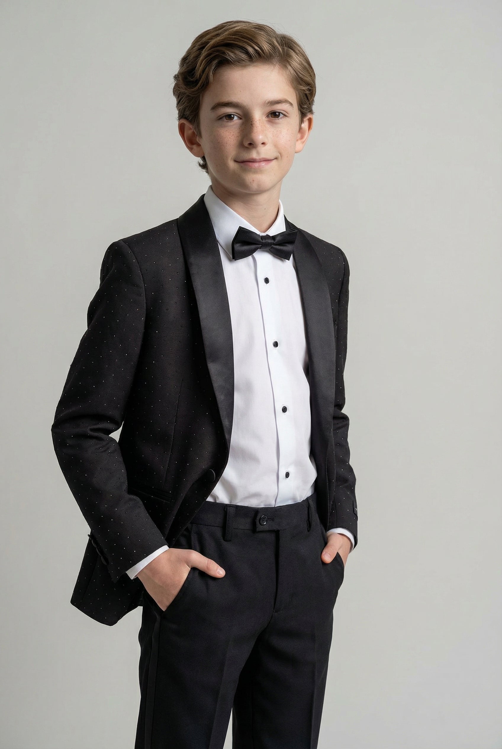 Boys 2-Piece Dot Overlay Tuxedo Suit - Calvin Black