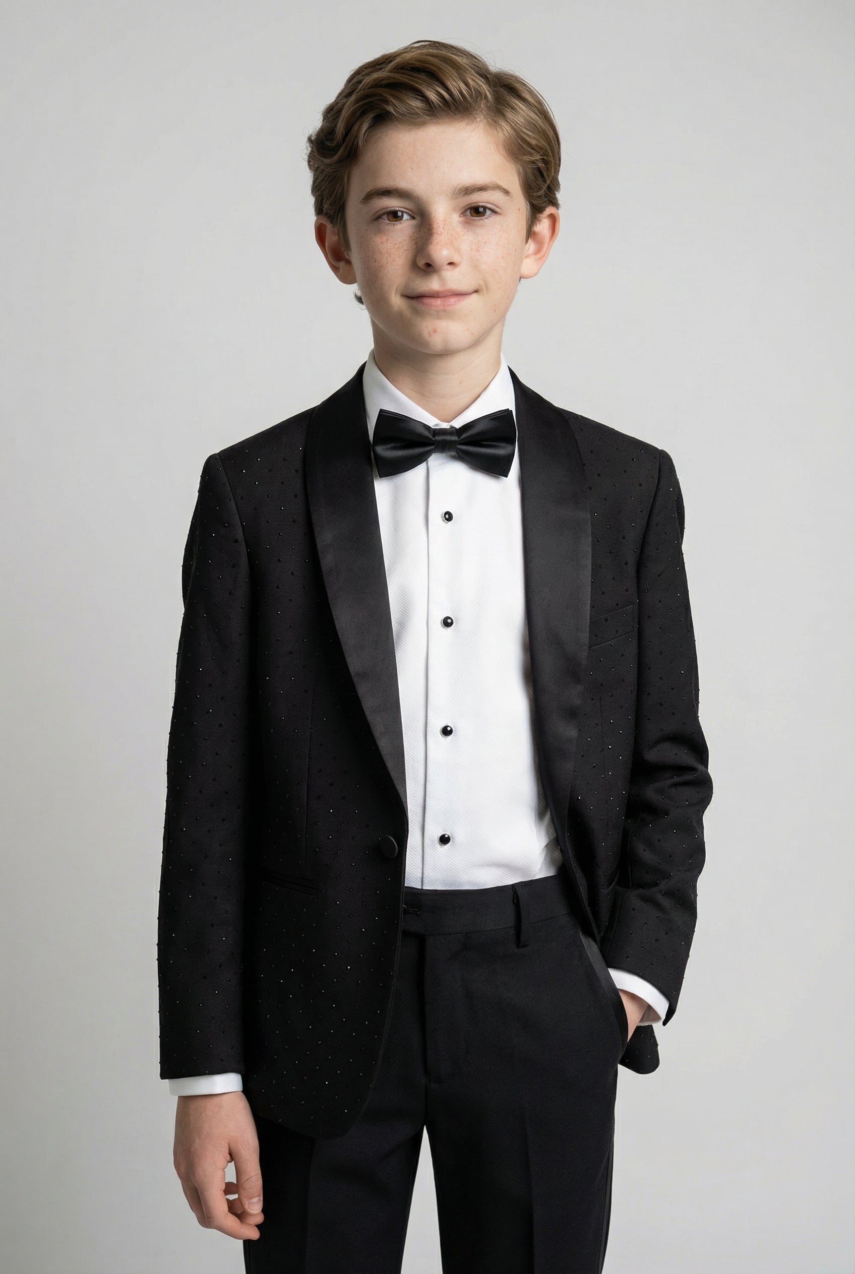 Boys 2-Piece Dot Overlay Tuxedo Suit - Calvin Black