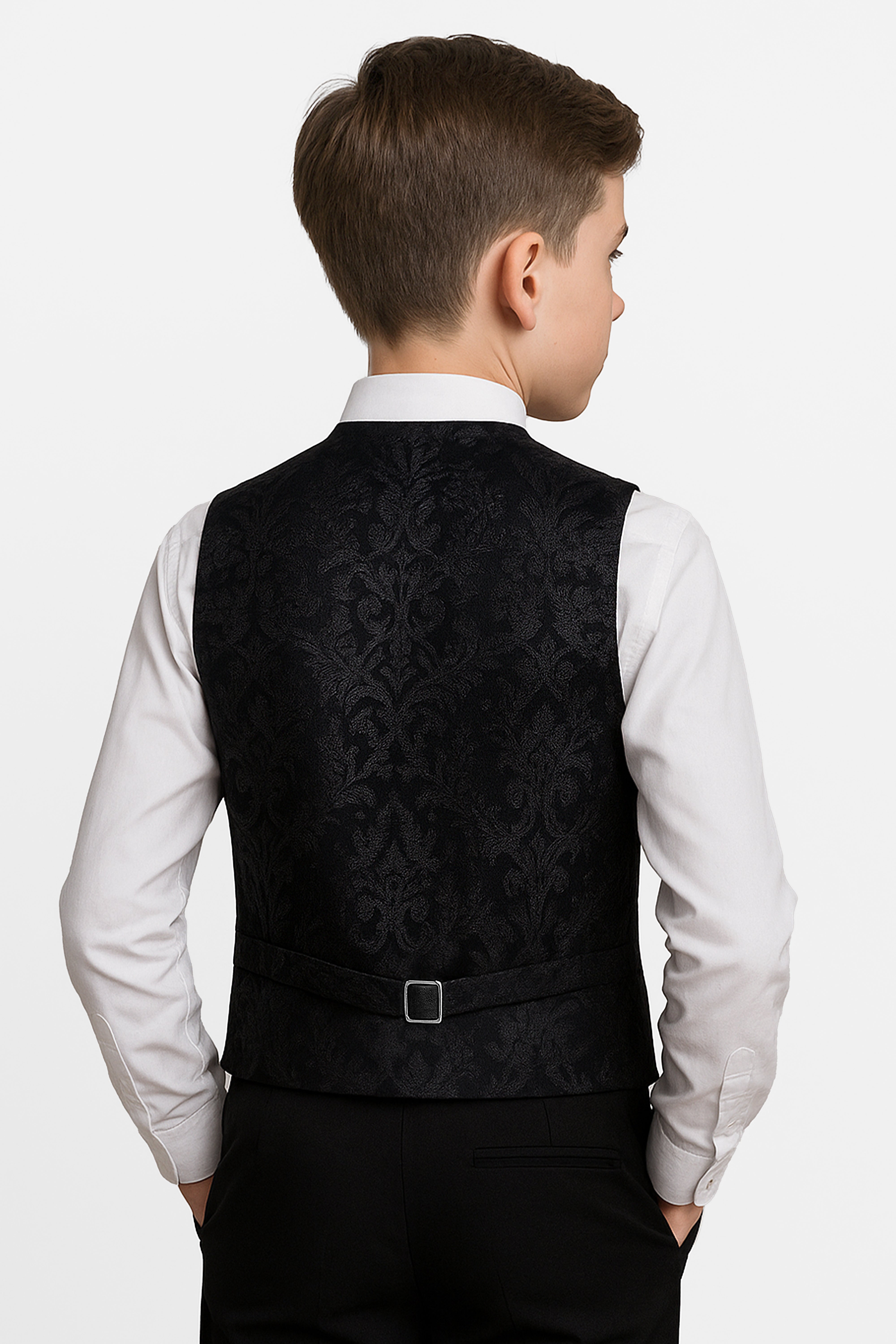 Boys 2-Piece Paisley Jacquard Waistcoat Cravat Set  - Black Back Picture