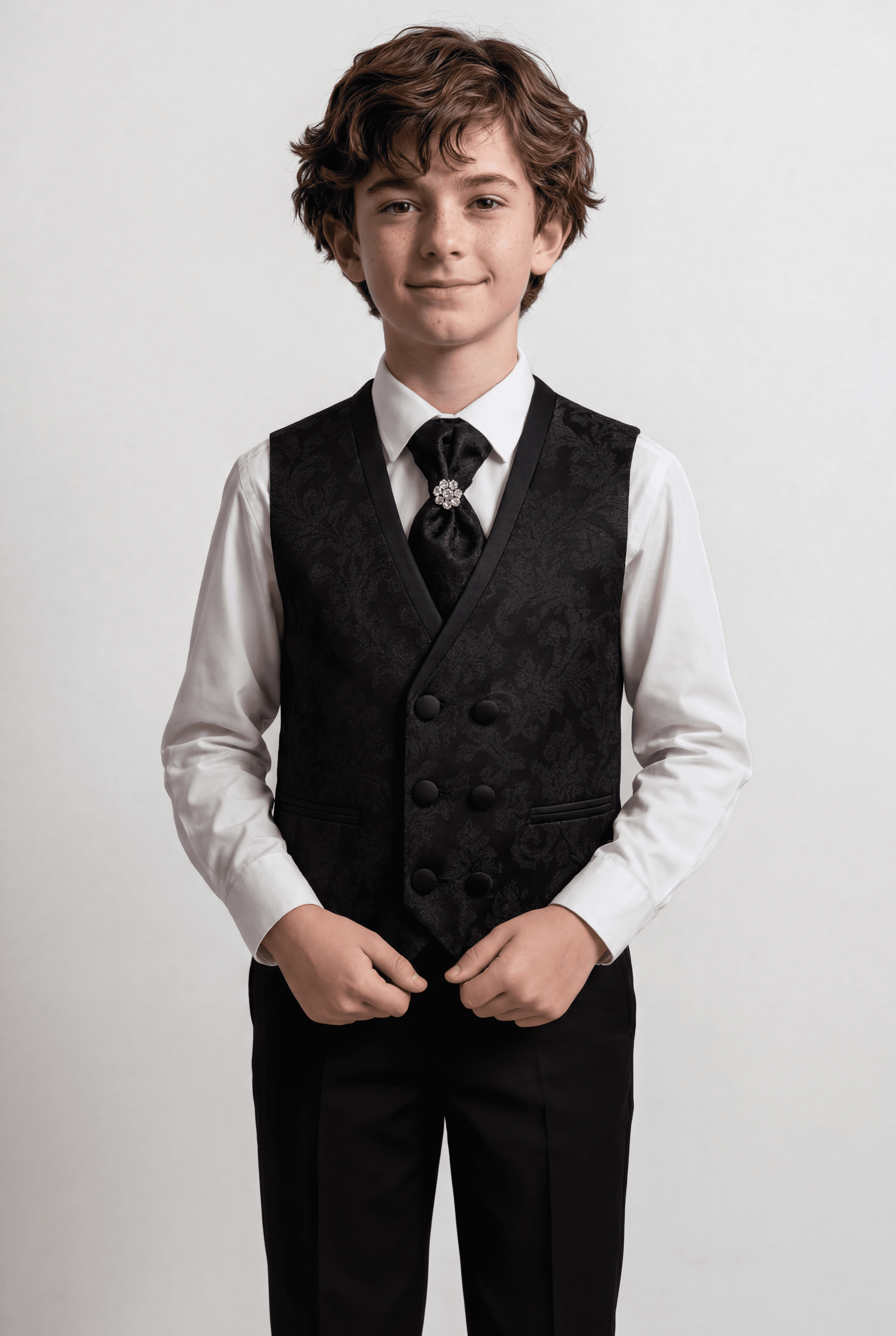 Boys 2-Piece Paisley Jacquard Waistcoat Cravat Set - Black