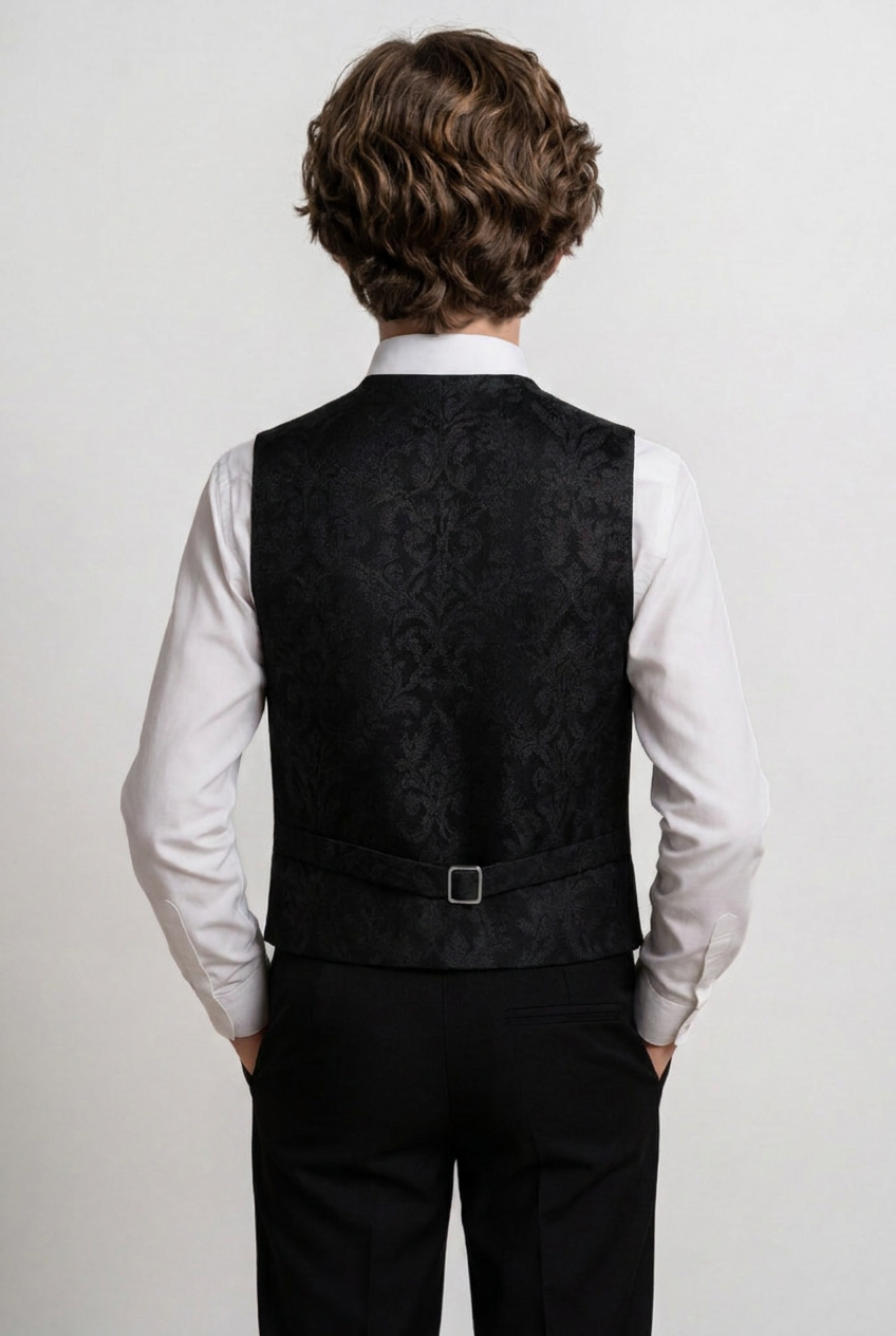 Boys 2-Piece Paisley Jacquard Waistcoat Cravat Set - Black