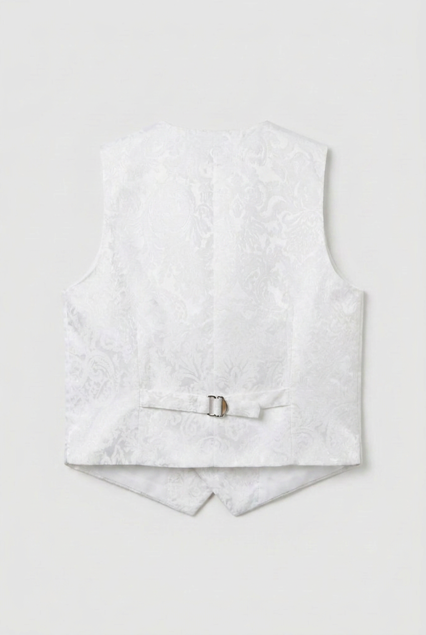 Boys 2-Piece Paisley Jacquard Waistcoat Cravat Set - Damask White  Back Picture