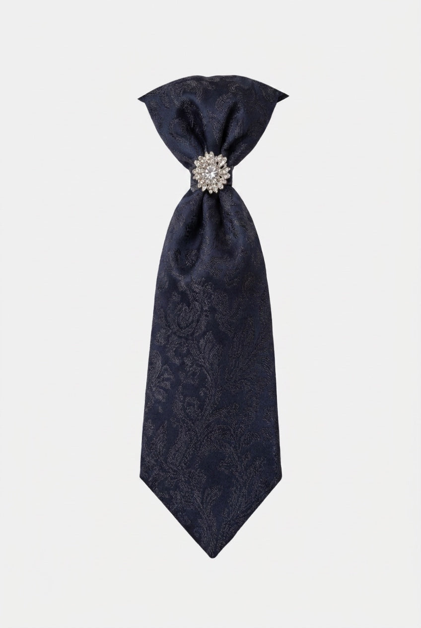 Boys 2-Piece Paisley Jacquard Waistcoat Cravat Set  - Navy Blue