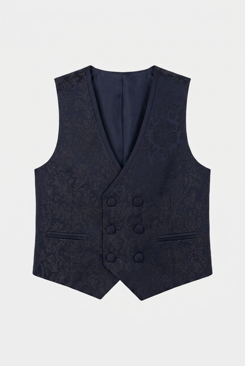 Boys 2-Piece Paisley Jacquard Waistcoat Cravat Set  - Navy Blue