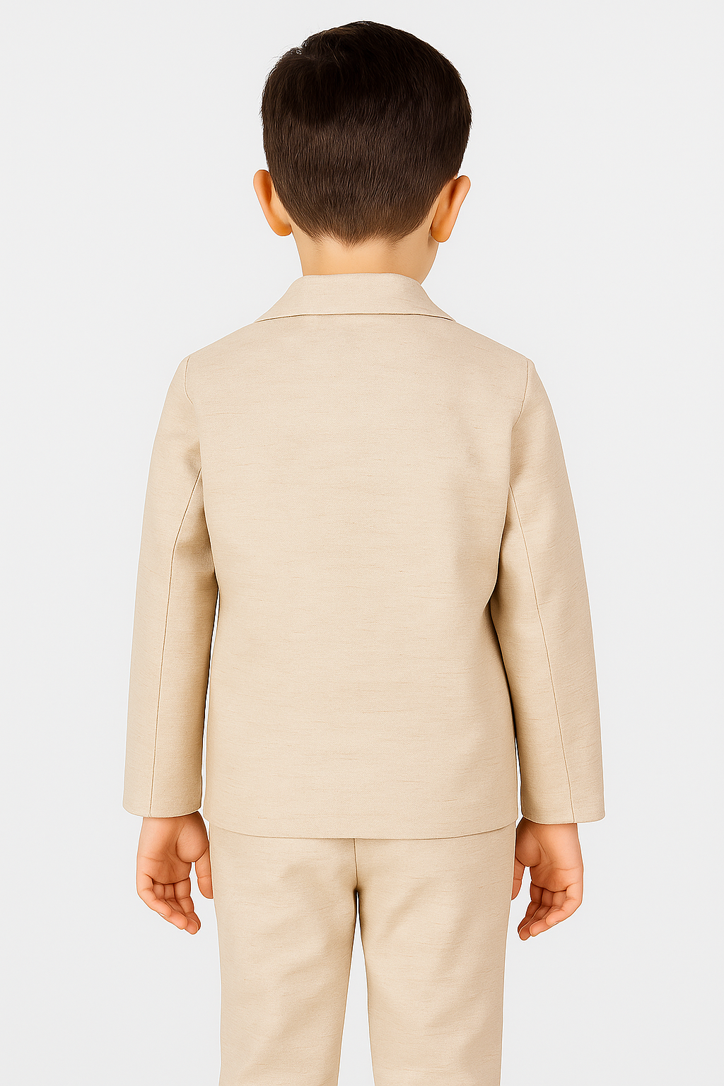 Boys 3-Piece Cotton-Linen Smart Casual Suit - KETEN - Beige Back Picture