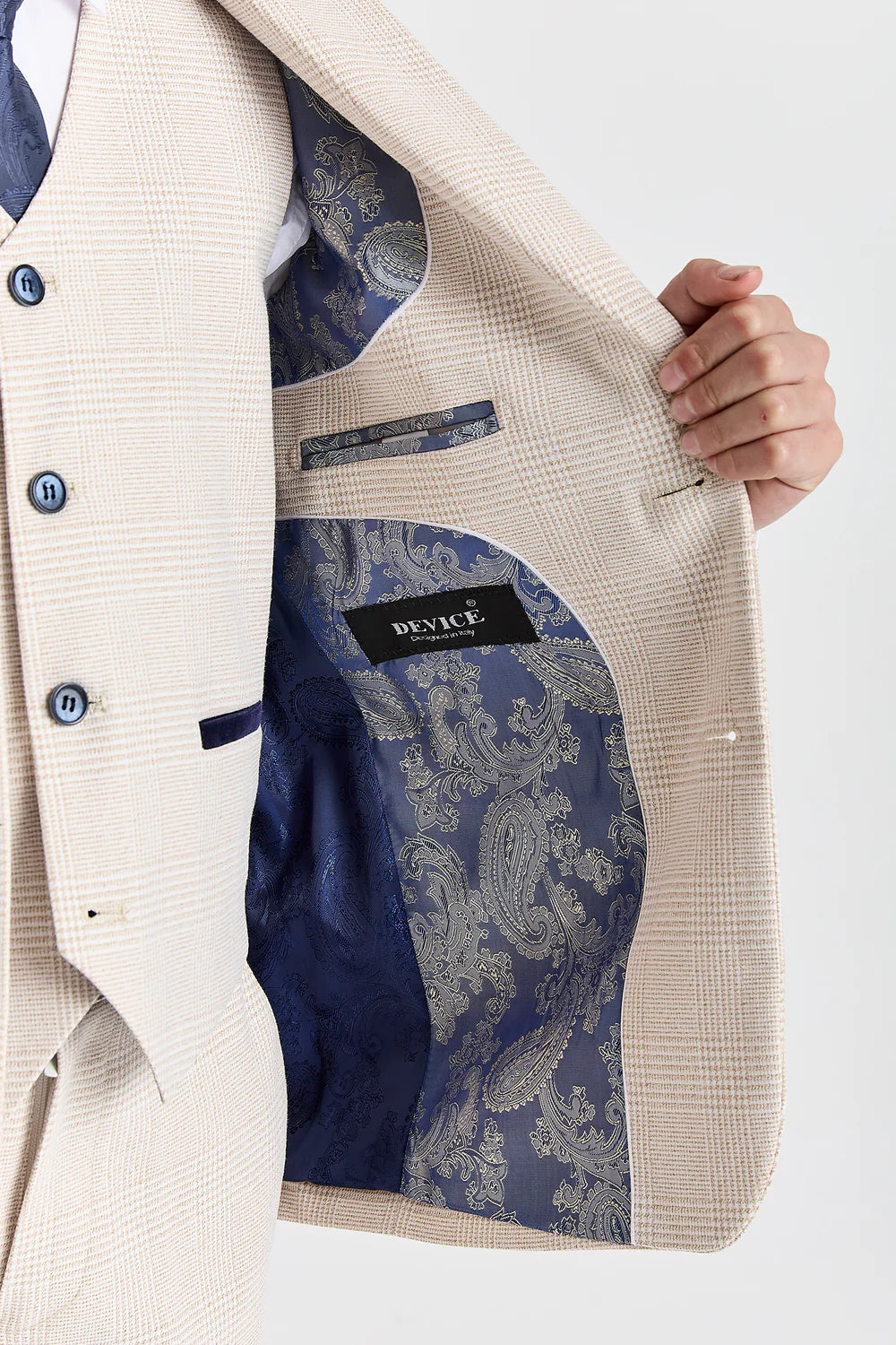 Boys 3-Piece Glen Check Tweed Formal Suit - Regent - Cream