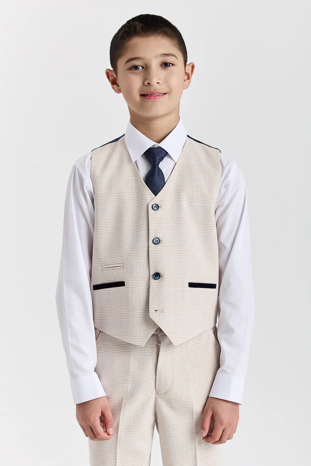 Boys 3-Piece Glen Check Tweed Formal Suit - Regent - Cream